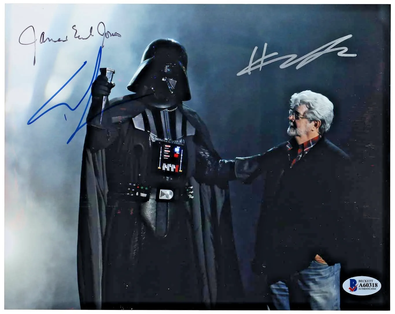 Hayden Christensen, George Lucas, James Earl Jones — Signed STAR WARS George Lucas James Earl Jones DARTH VADER Photo 8X10 Auto PSA, image 2
