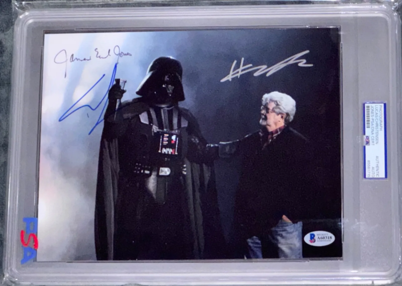 Hayden Christensen, George Lucas, James Earl Jones — Signed STAR WARS George Lucas James Earl Jones DARTH VADER Photo 8X10 Auto PSA, image 3