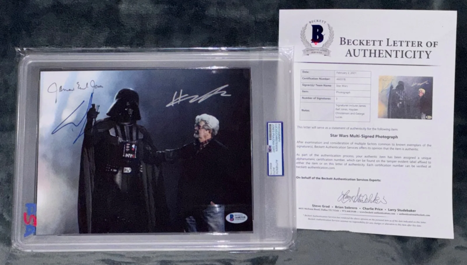 Hayden Christensen, George Lucas, James Earl Jones — Signed STAR WARS George Lucas James Earl Jones DARTH VADER Photo 8X10 Auto PSA, image 4