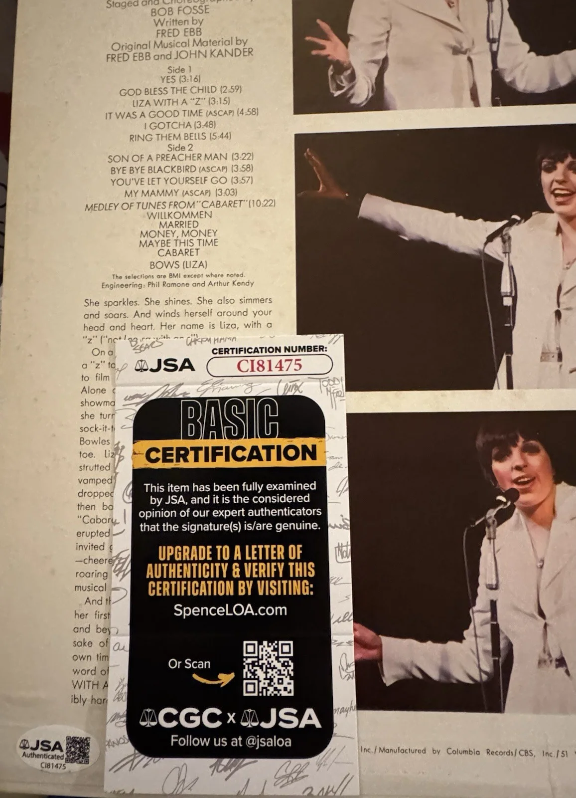 Liza Minnelli Signed Autographed LIZA WITH A Z , Lp , JSA Authentication, image 3