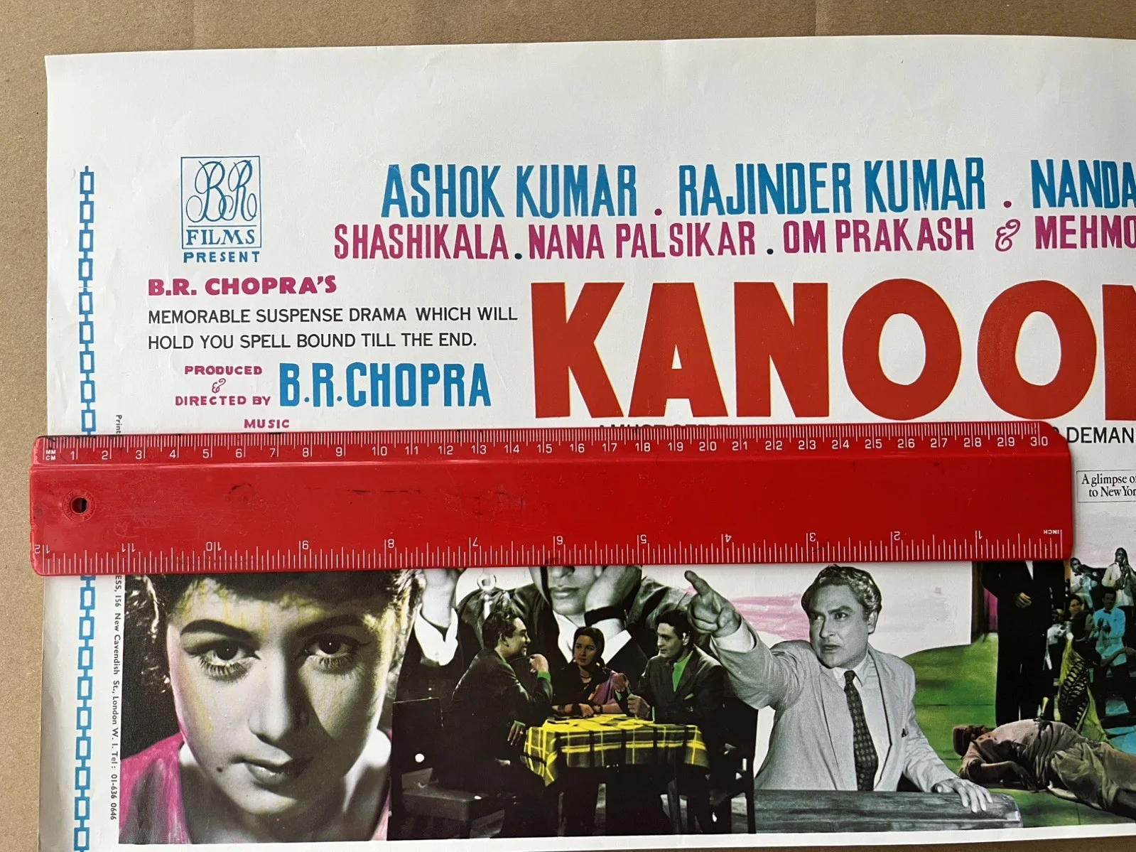 KANOON (1960) Poster / Flyer Bollywood Film Ashok Kumar , Rajendra Kumar , Nanda, изображение 2