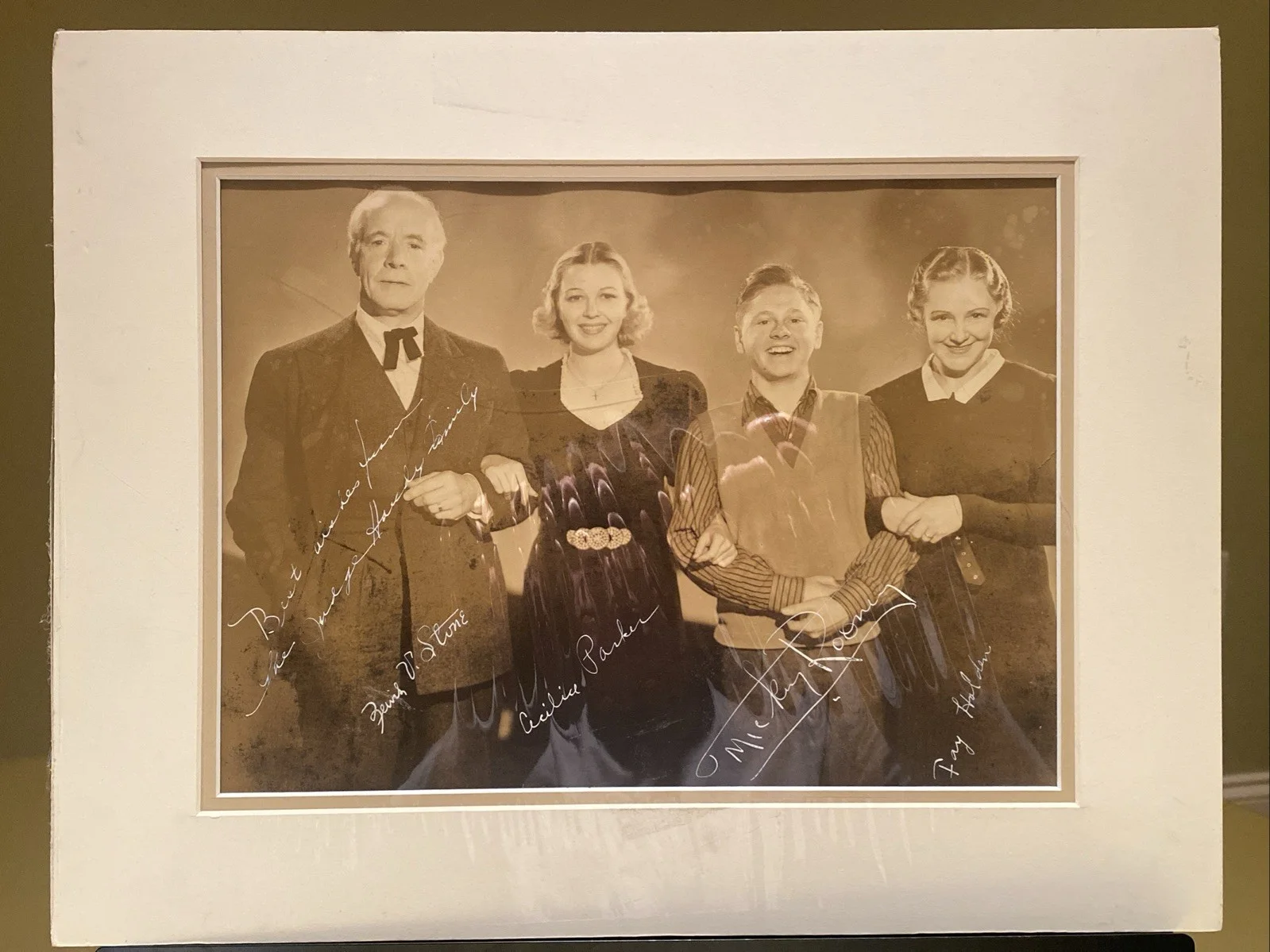 Lewis V. Stone, Mickey Rooney, Fay Holden, Cecilia Parker — Hardy Family Signed Photo 14x11 Hollywood Autographs COA Mickey Rooney