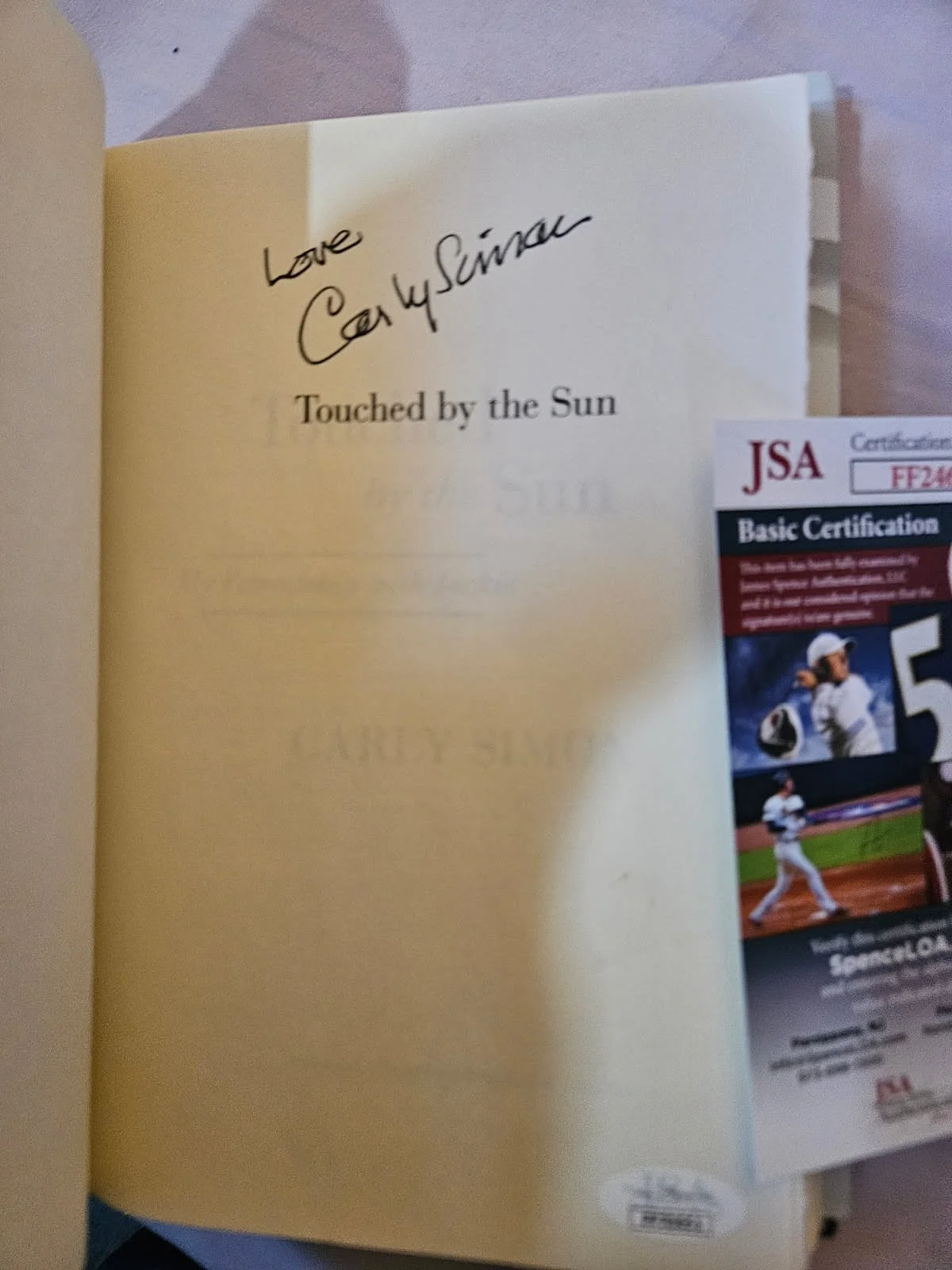 Singer Carly Simon autographed hard cover 1st edition book JSA Certified, image 2