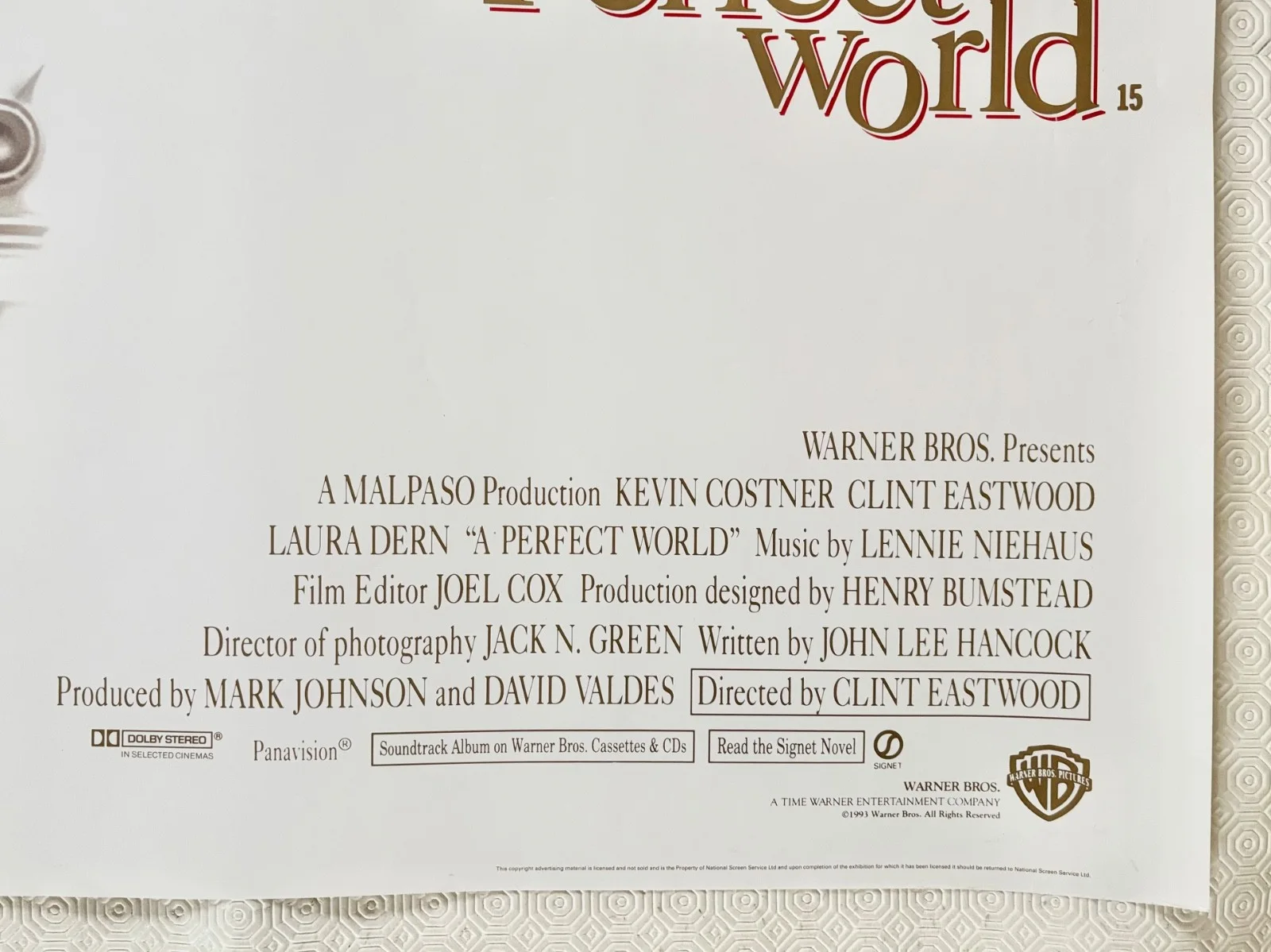 A Perfect World Original 1993 Quad Poster Kevin Costner Clint Eastwood, изображение 3