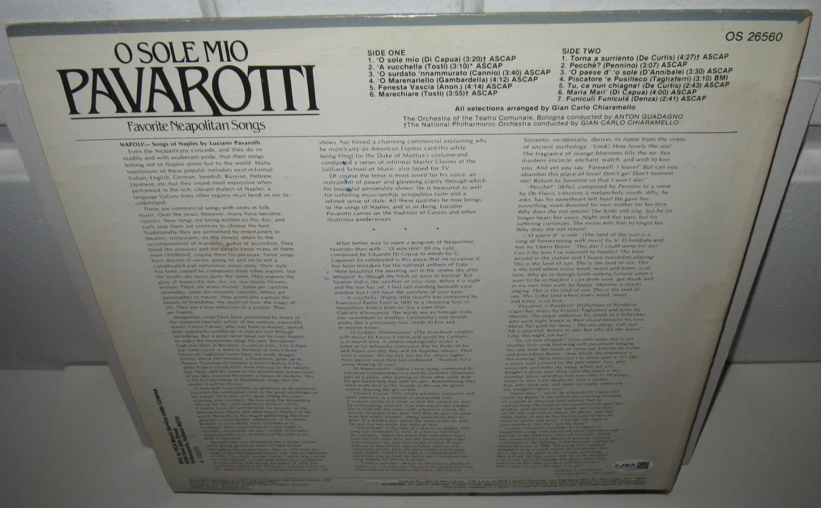 LUCIANO PAVAROTTI SIGNED O SOLE MIO ALBUM VINYL THREE TENORS AUTOGRAPH JSA COA, изображение 4