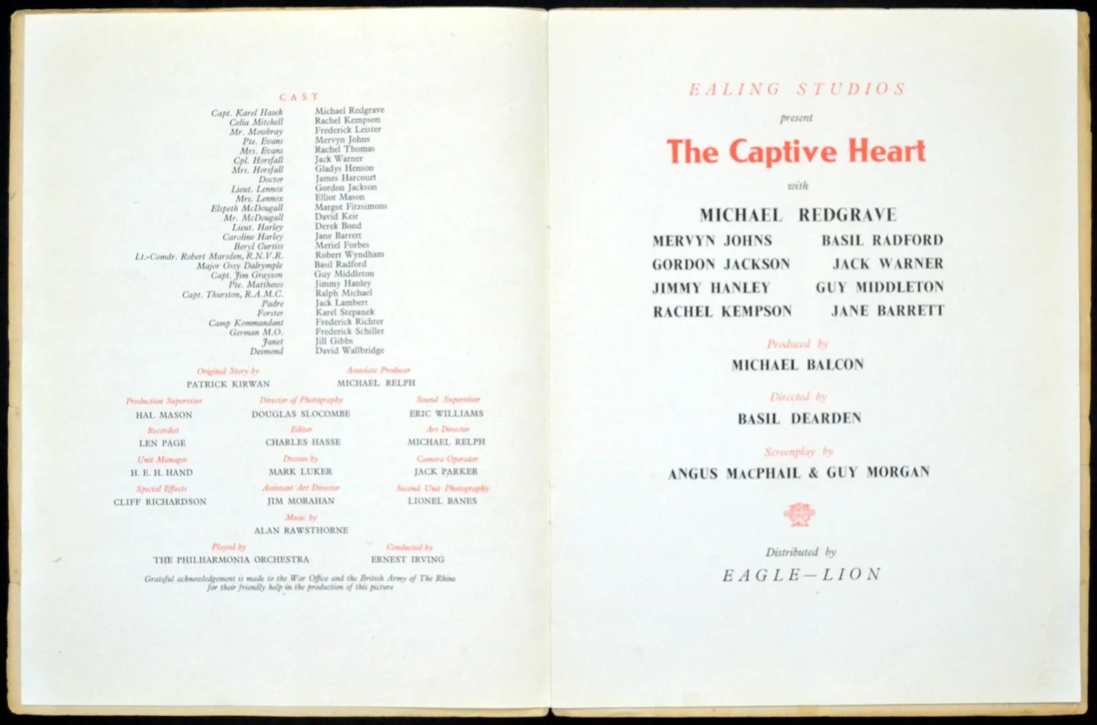 CAPTIVE HEART 1946 Michael Redgrave, Jack Warner JOHN WORSLEY Ealing UK BROCHURE, image 3