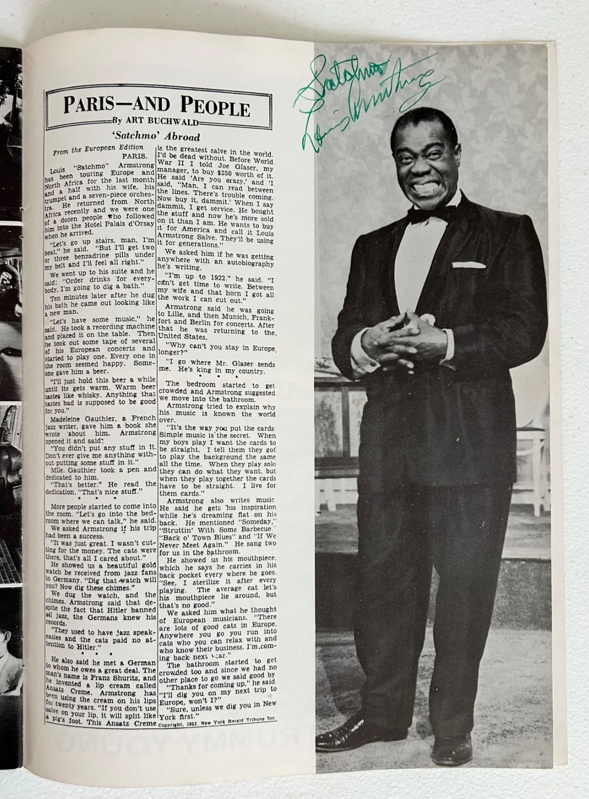 Rare Louis Armstrong SATCHMO Autographed Program w/ Velma Middleton - Roxy 1957, image 3