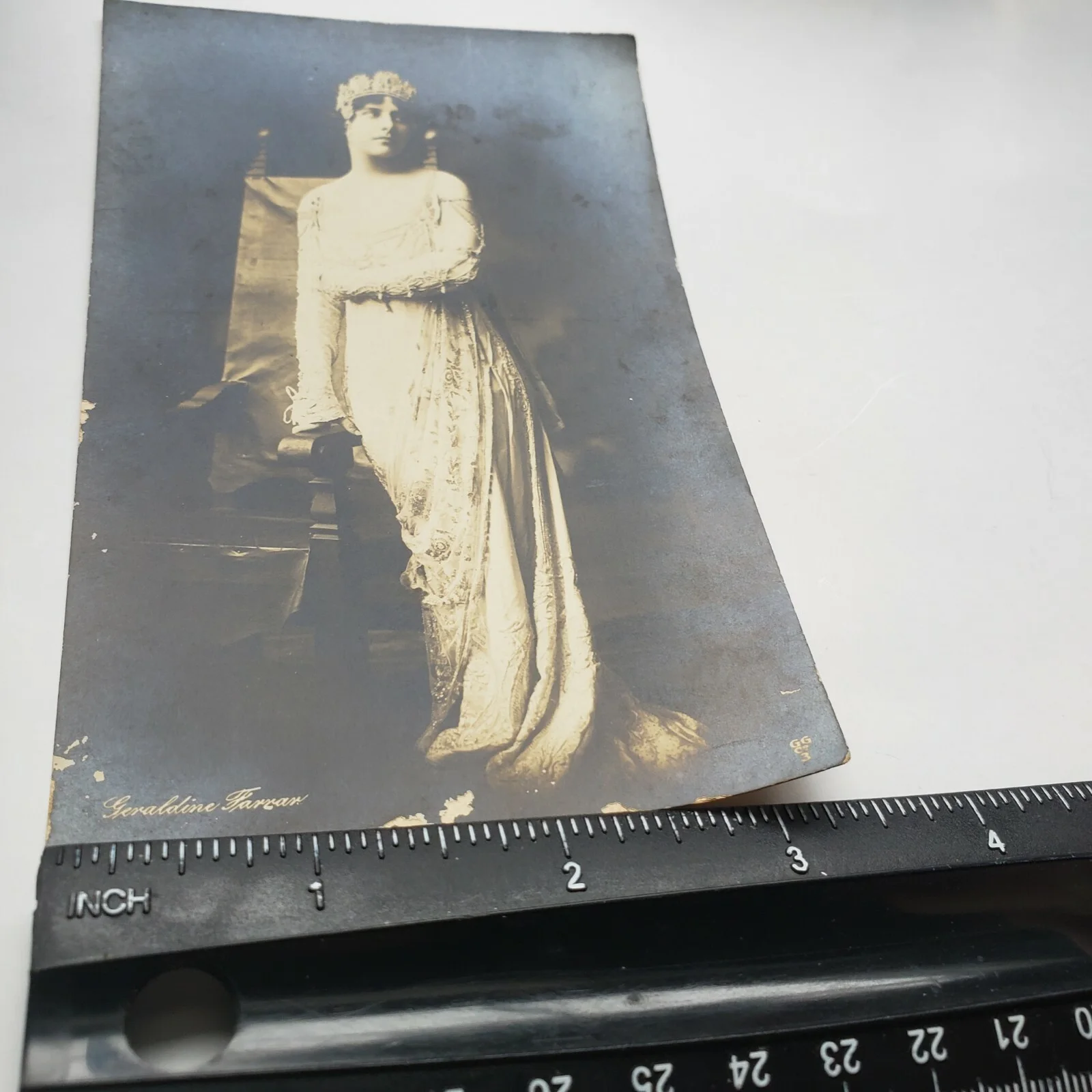 1905 Geraldine Farrar Postcard RPPC Opera Singer Attractive Full Gown Signed, image 4
