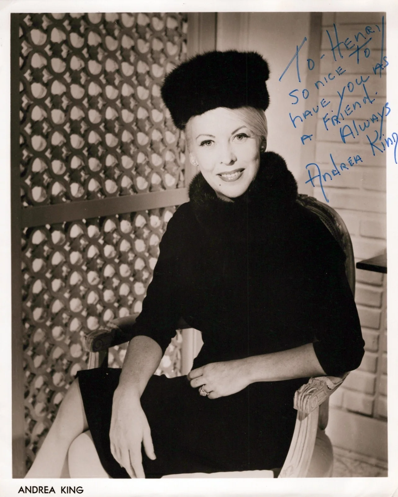 ANDREA KING — ANDREA KING Actress PIN-UP STAR 1915-2003 - SIGNED AUTOGRAPH 8x10 Photo