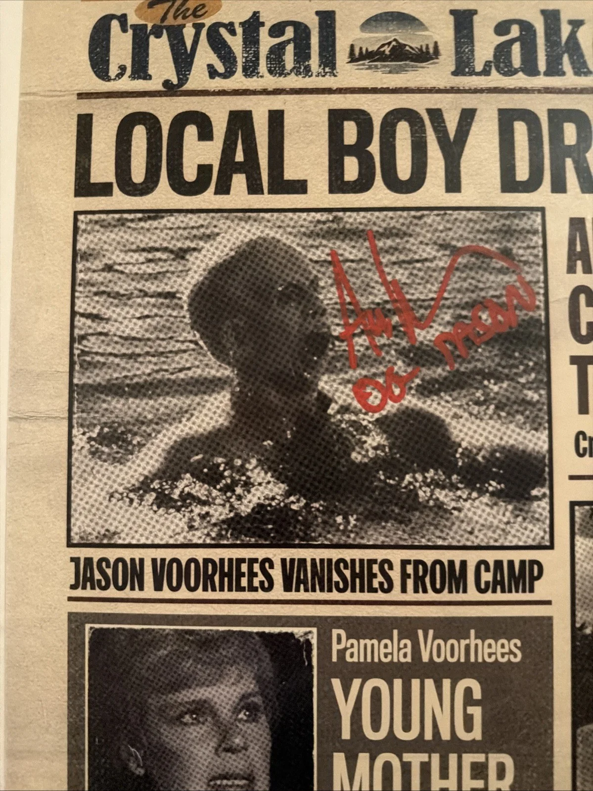 Ari Lehman Signed Jason 1 “Crystal Lake Post“ Newspaper Article Print, image 4