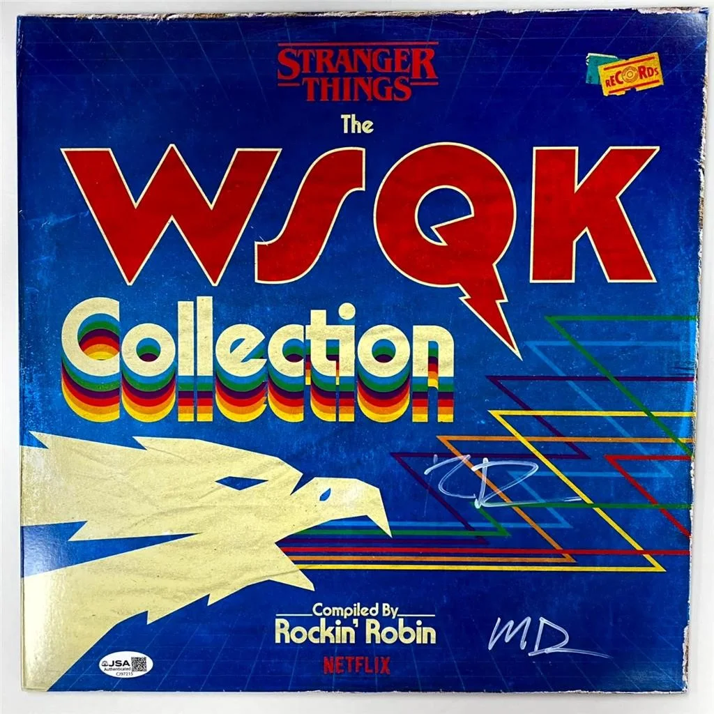 Duffer Brothers — Ross & Matt Duffer signed Stranger Things WSQK Record Vinyl Cover auto (B)~ JSA