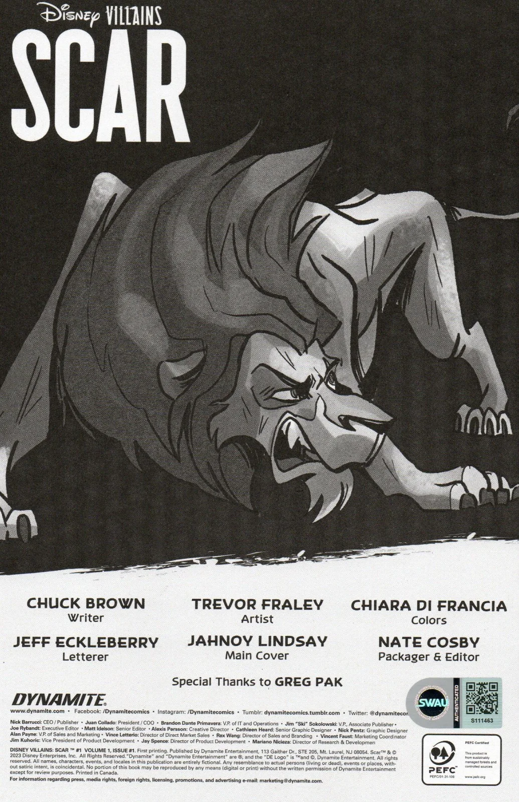 Rob Minkoff — Rob Minkoff Signed Disney Villains Scar Comic Book The Lion King Sketch SWAU, image 2