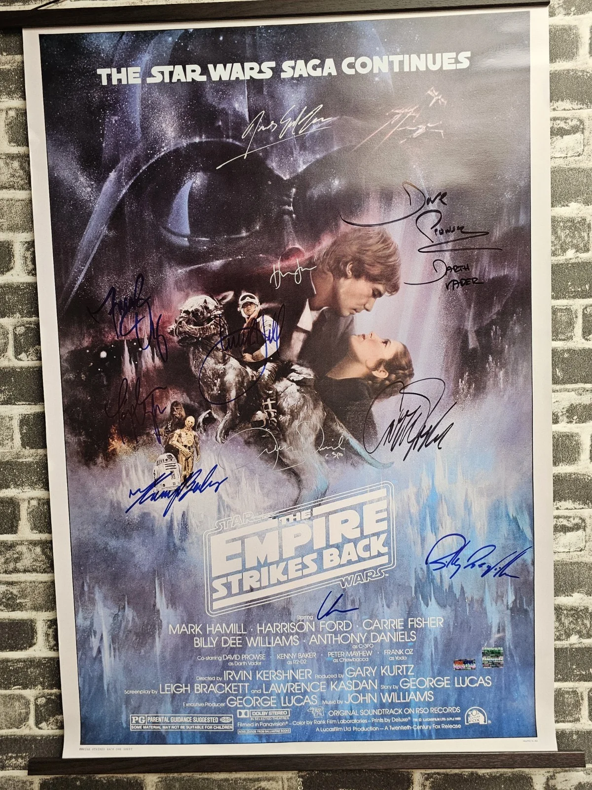 Lucas, Hamill, Fisher — Star Wars: The Empire Strikes Back Signed Autographed 27X40 Lucas, Hamill + 8, image 2