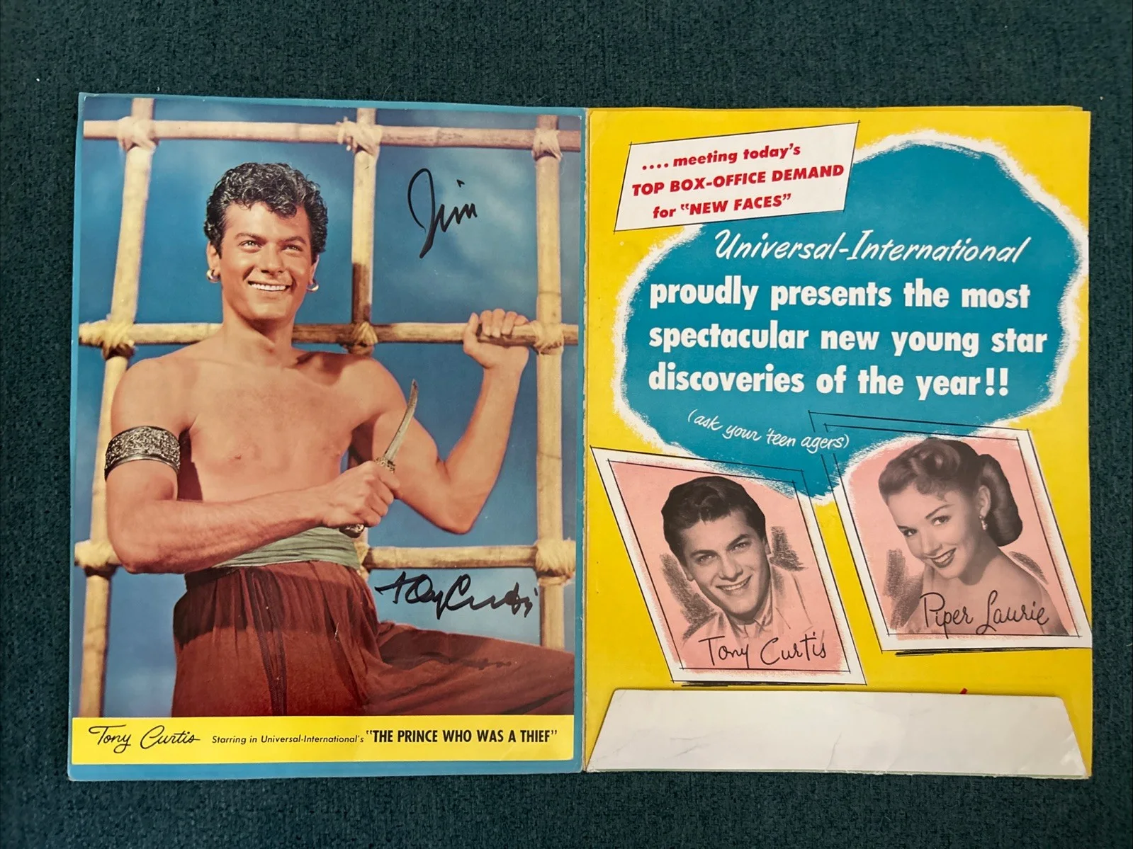 Tony Curtis — TONY CURTIS - PIPER LAURIE Signed Original 1951 NEW FACES TECHNICOLOR Photo Set, image 2