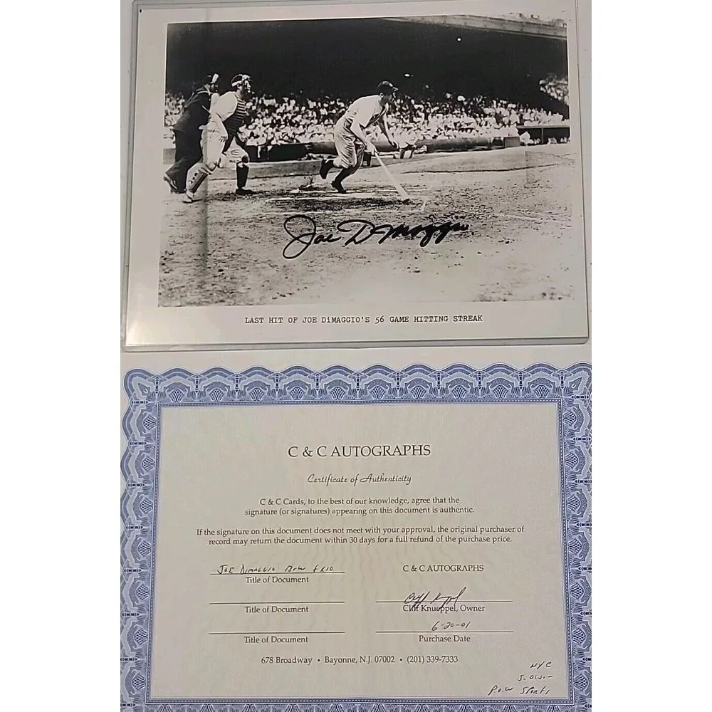 Joe Dimaggio Autographed 8x10 Photo With Certificate Of Authentication, image 3