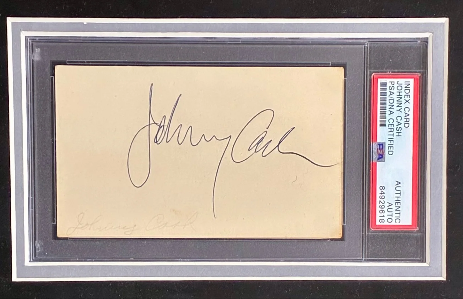 JOHNNY CASH AUTOGRAPHED FRAMED INDEX CARD PSA 84929618, изображение 2