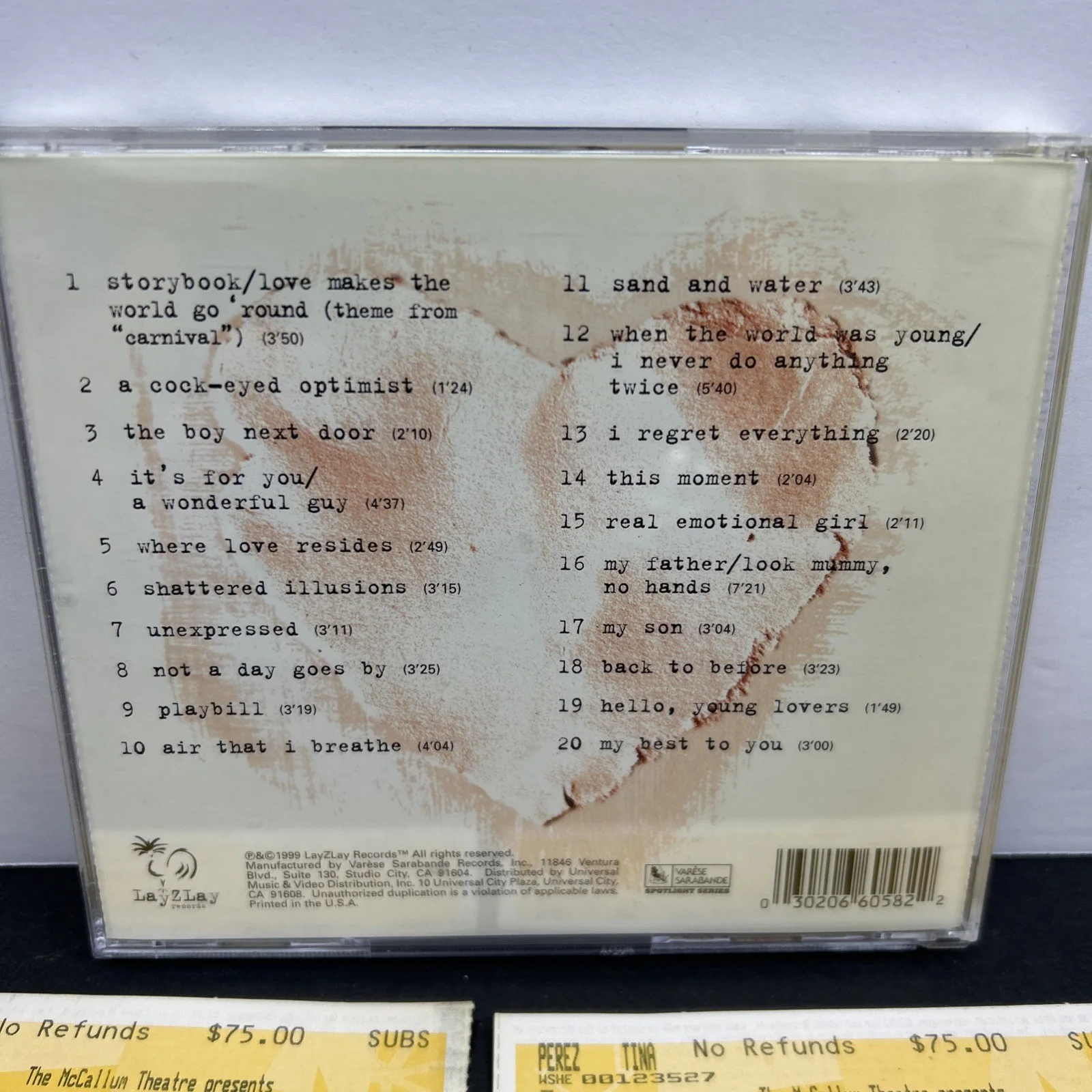 SIGNED PATTI LUPONE MATTERS OF THE HEART CD + TICKET STUBS FROM THE SHOW, изображение 5