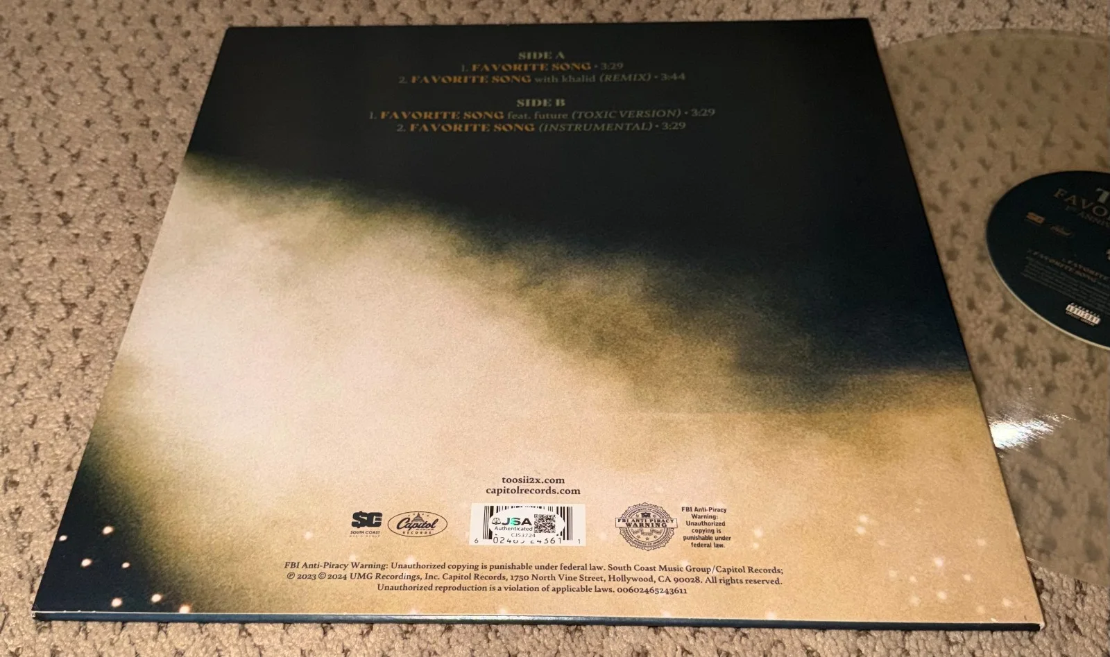TOOSII SIGNED ALBUM JSA AUTOGRAPH RAP HIP HOP MUSIC FAVORITE SONG TOOSI VINYL, изображение 2