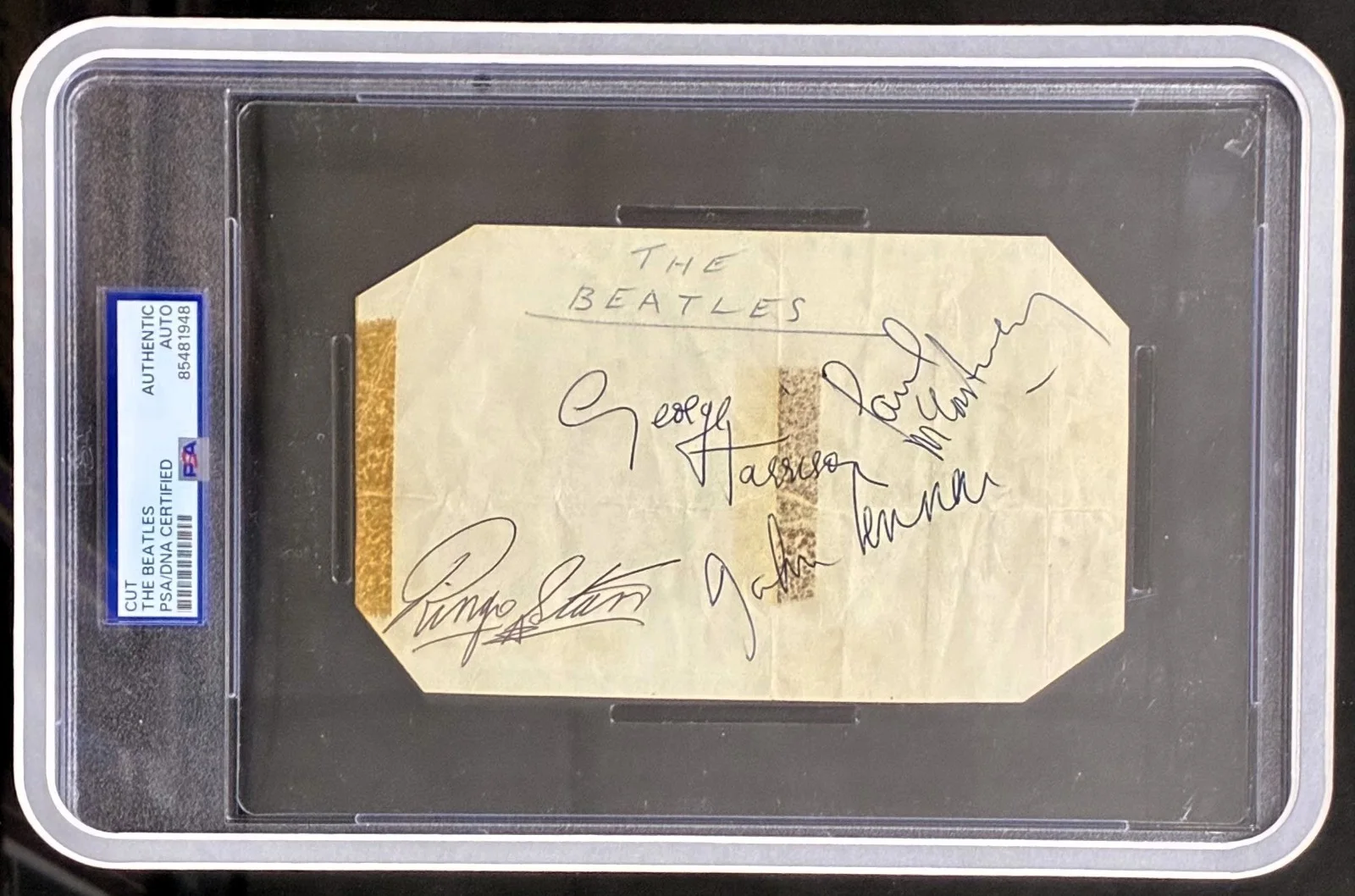 THE BEATLES AUTOGRAPHED FRAMED CUT PSA PAUL McCARTNEY JOHN LENNON STARR HERRISON, изображение 2