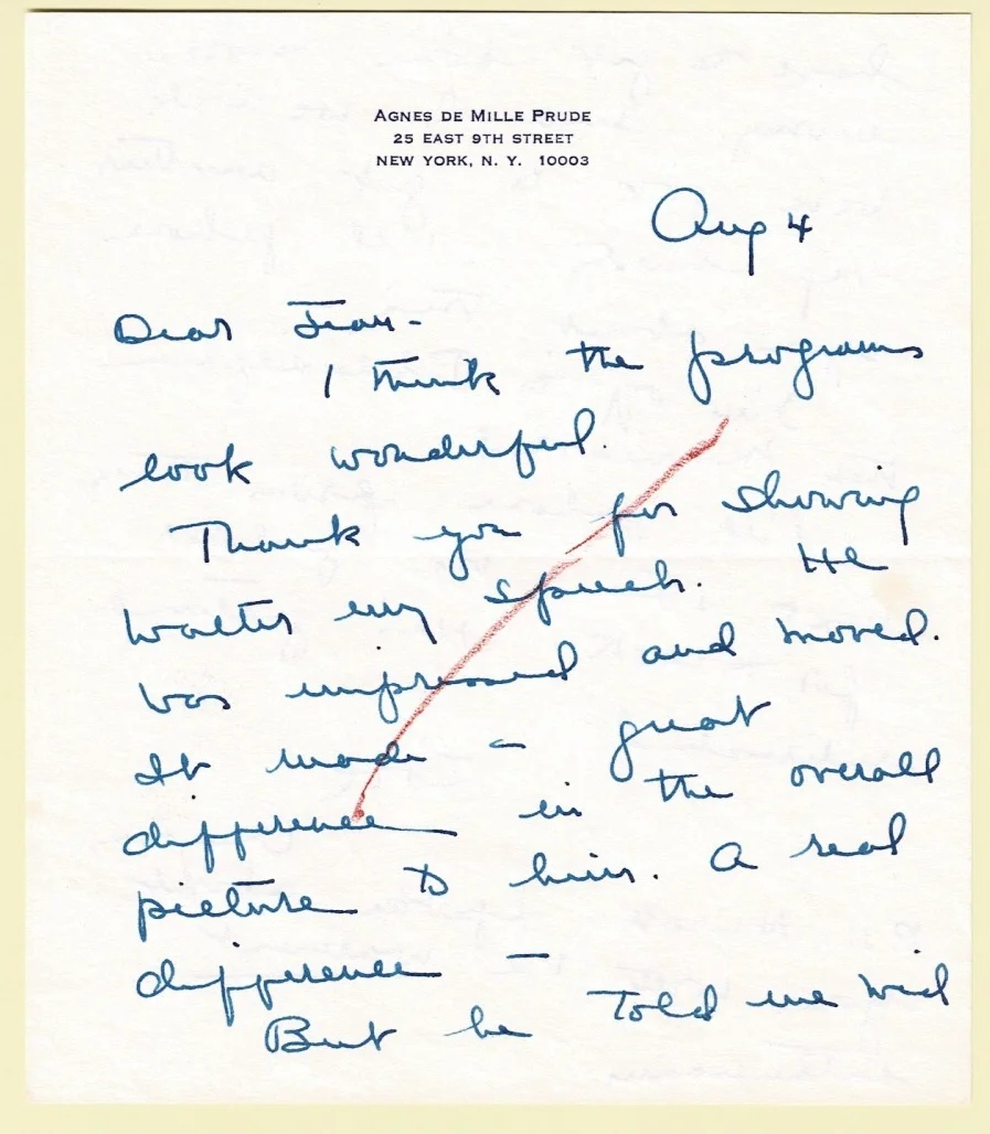 Agnes de Mille, Jean Dalrymple — AGNES DE MILLE COLLECTION - 4 AUTOGRAPH LETTERS w/ 6 PHOTOS by JACK MITCHELL, &c, image 2