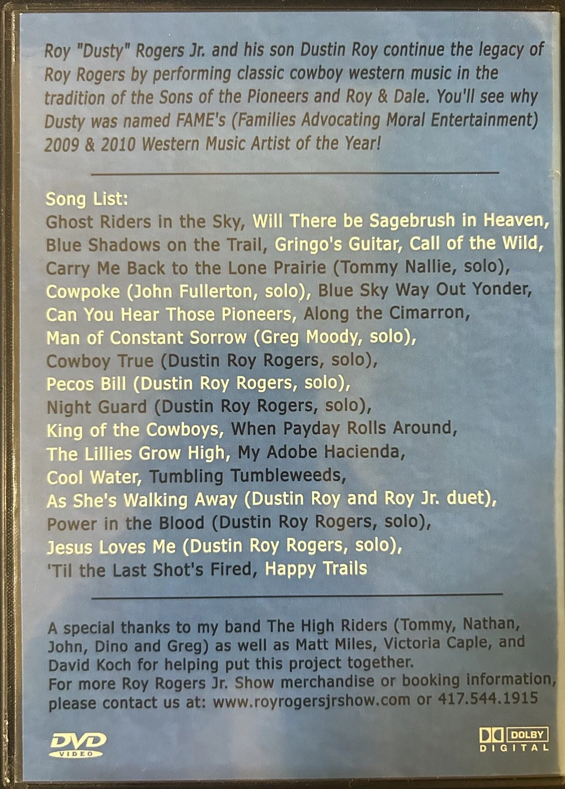 Roy Rogers Jr. With Special Guest Dustin Roy Rogers, LIVE SHOW VG DVD LN CASE, изображение 2
