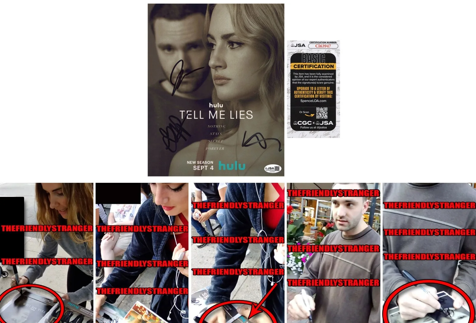 Grace Van Patten, Jackson White, Meaghan Oppenheimer — Grace Van Patten, Jackson White +1 signed "TELL ME LIES" 8x10 Photo c JSA COA