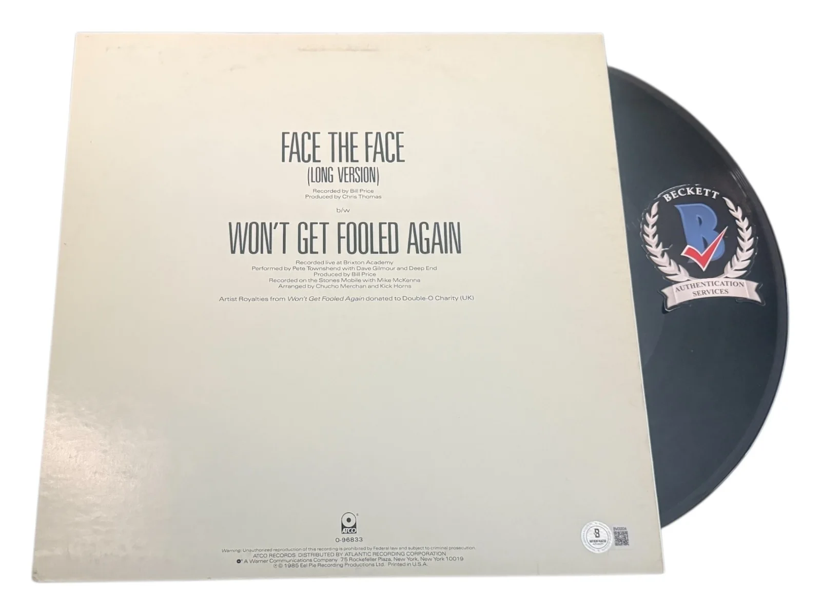PETE TOWNSHEND SIGNED AUTOGRAPH FACE THE FACE VINYL BAS BECKETT THE WHO, изображение 2