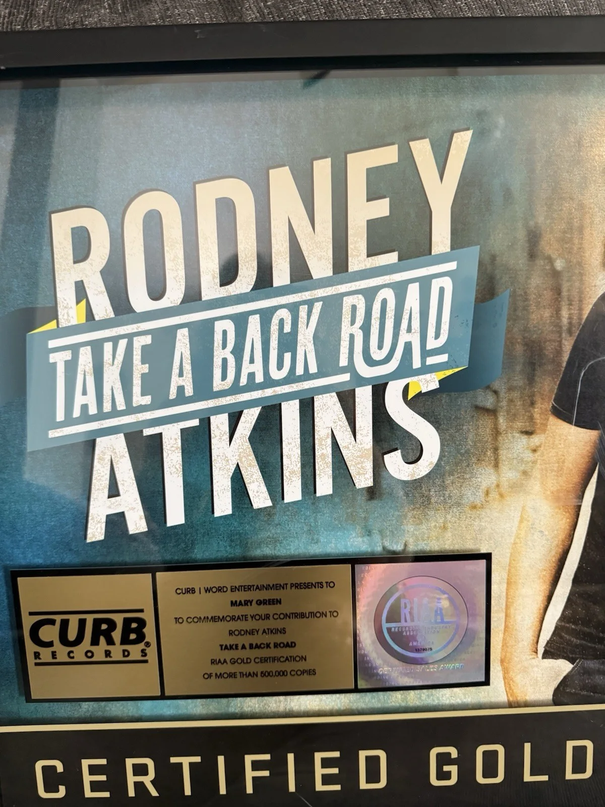 ‘Rodney Atkins Framed RIAA Award For ‘Take A Back Road’ - Rare!, image 3
