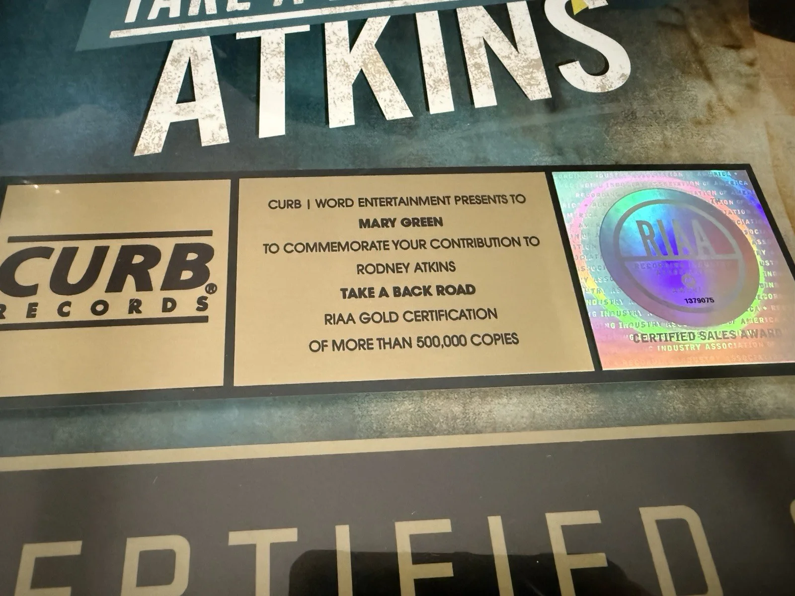 ‘Rodney Atkins Framed RIAA Award For ‘Take A Back Road’ - Rare!, image 5