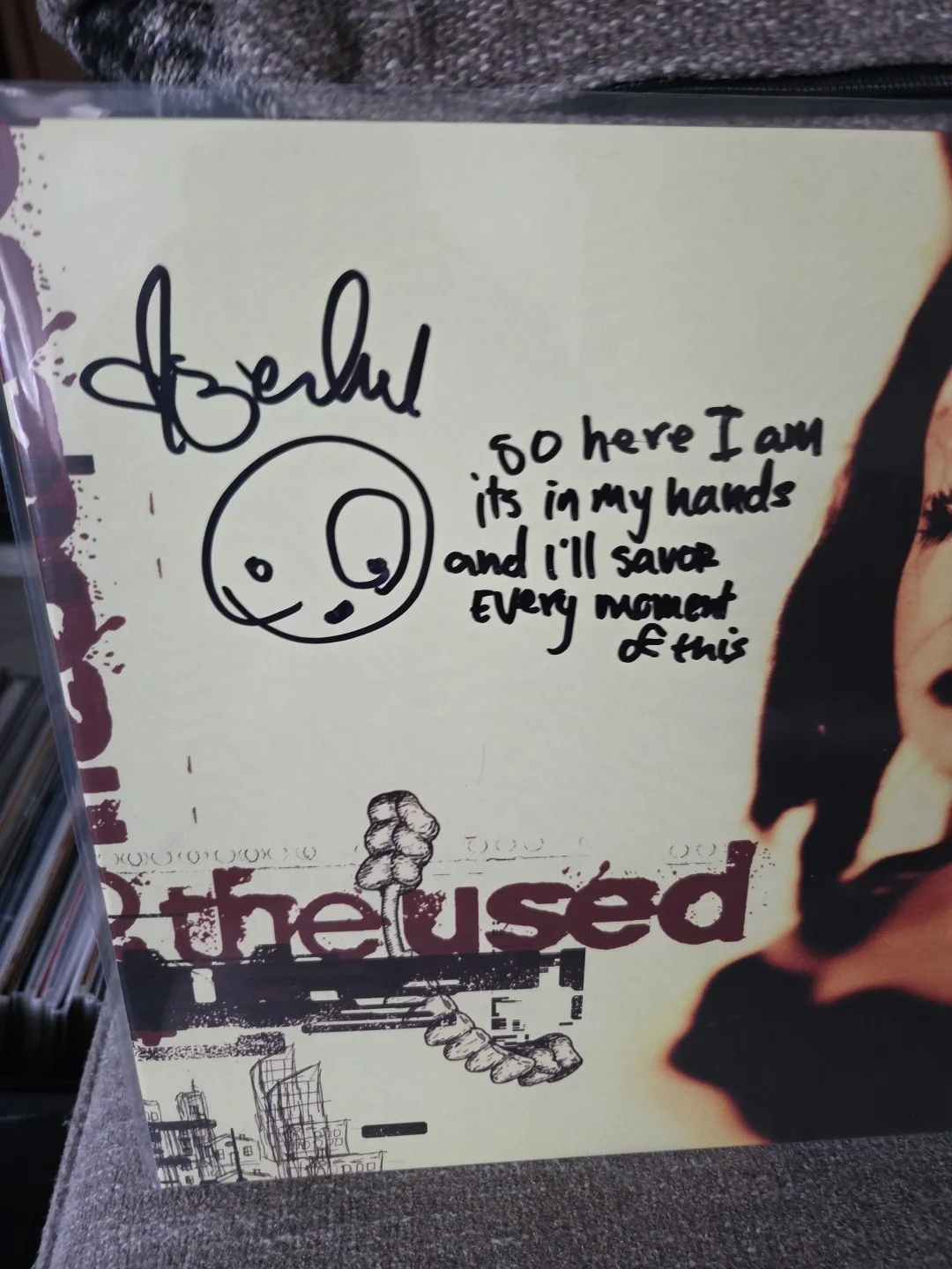 The USED Band Autographed Bert McCracken Signed S/T Vinyl + Lyric & Drawing B.M., image 4