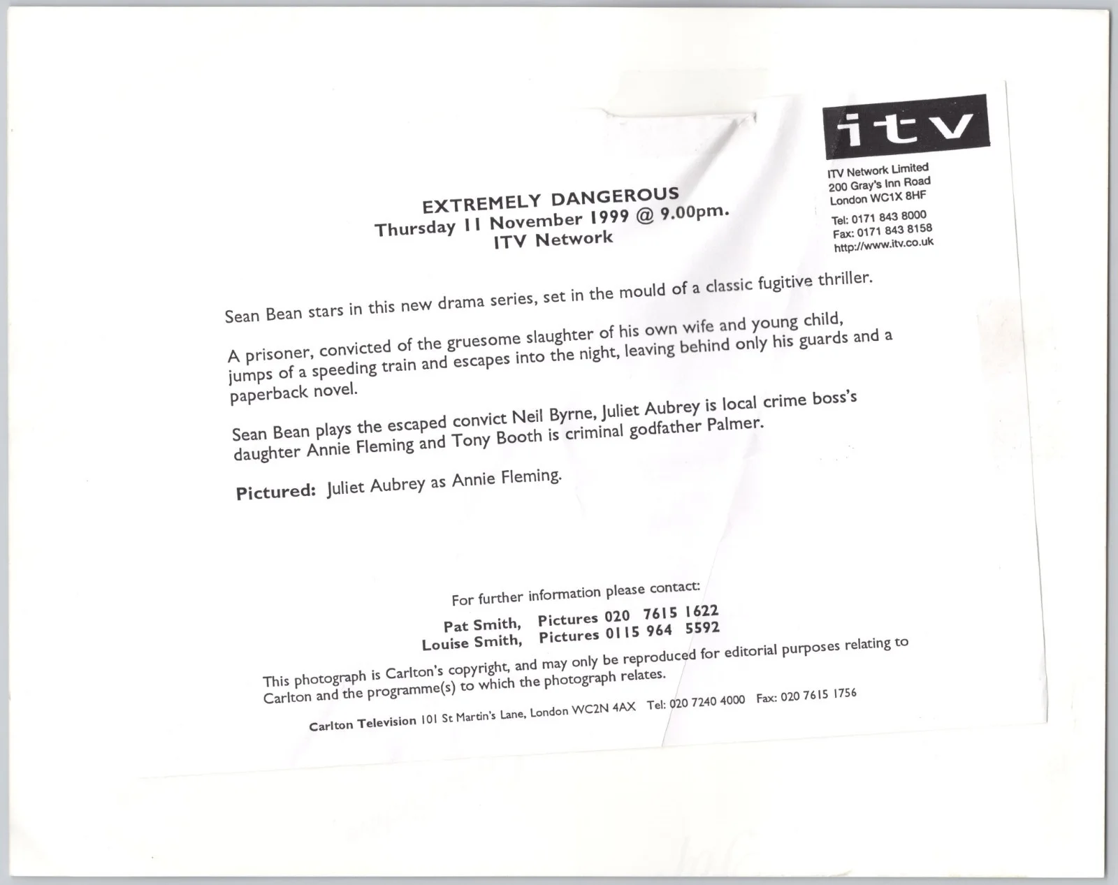 Juliet Aubrey Photograph Extremely Dangerous TV ITV Photo 8 x 10 in, изображение 2
