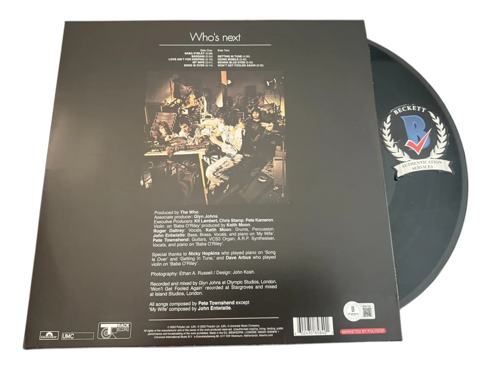 PETE TOWNSHEND SIGNED AUTOGRAPH THE WHO WHO'S NEXT ALBUM VINYL LP BECKETT BAS, изображение 2