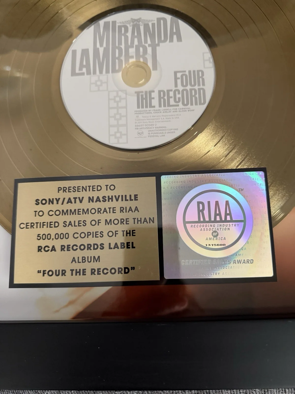 Miranda Lambert Framed RIAA Award For ‘Four The Record’ - RARE FIND!, image 4