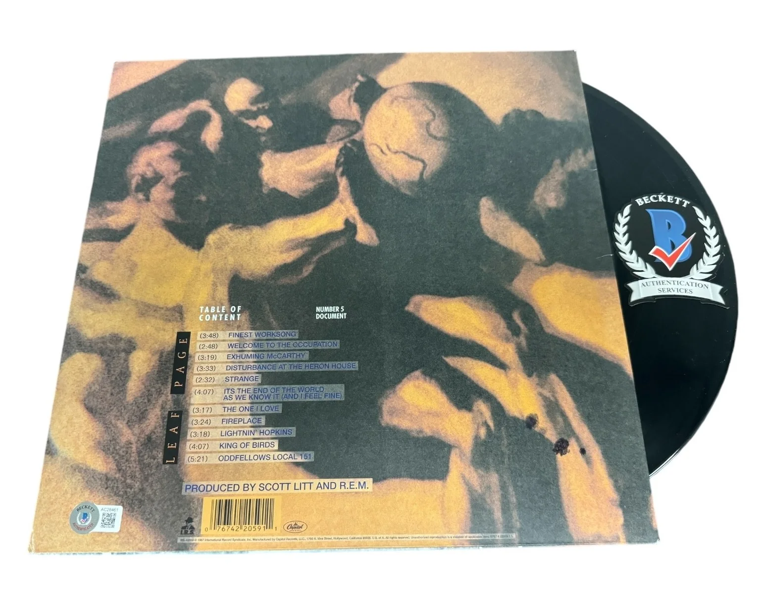 REM Band Signed Autograph Document LP Vinyl Michael Stipe Bill Berry + 2 Beckett, image 2