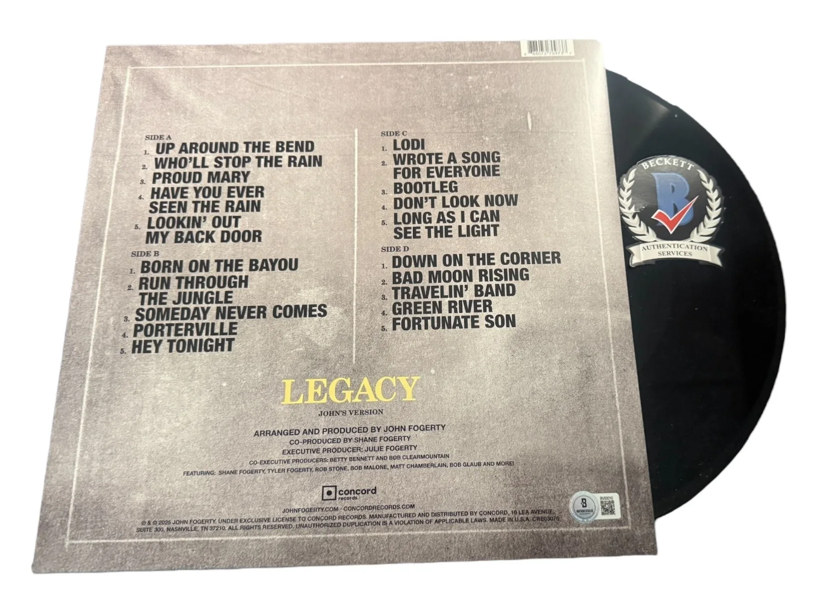 JOHN FOGERTY SIGNED AUTO LEGACY CREEDENCE CLEARWATER REVIVAL YEARS VINYL BAS, image 2