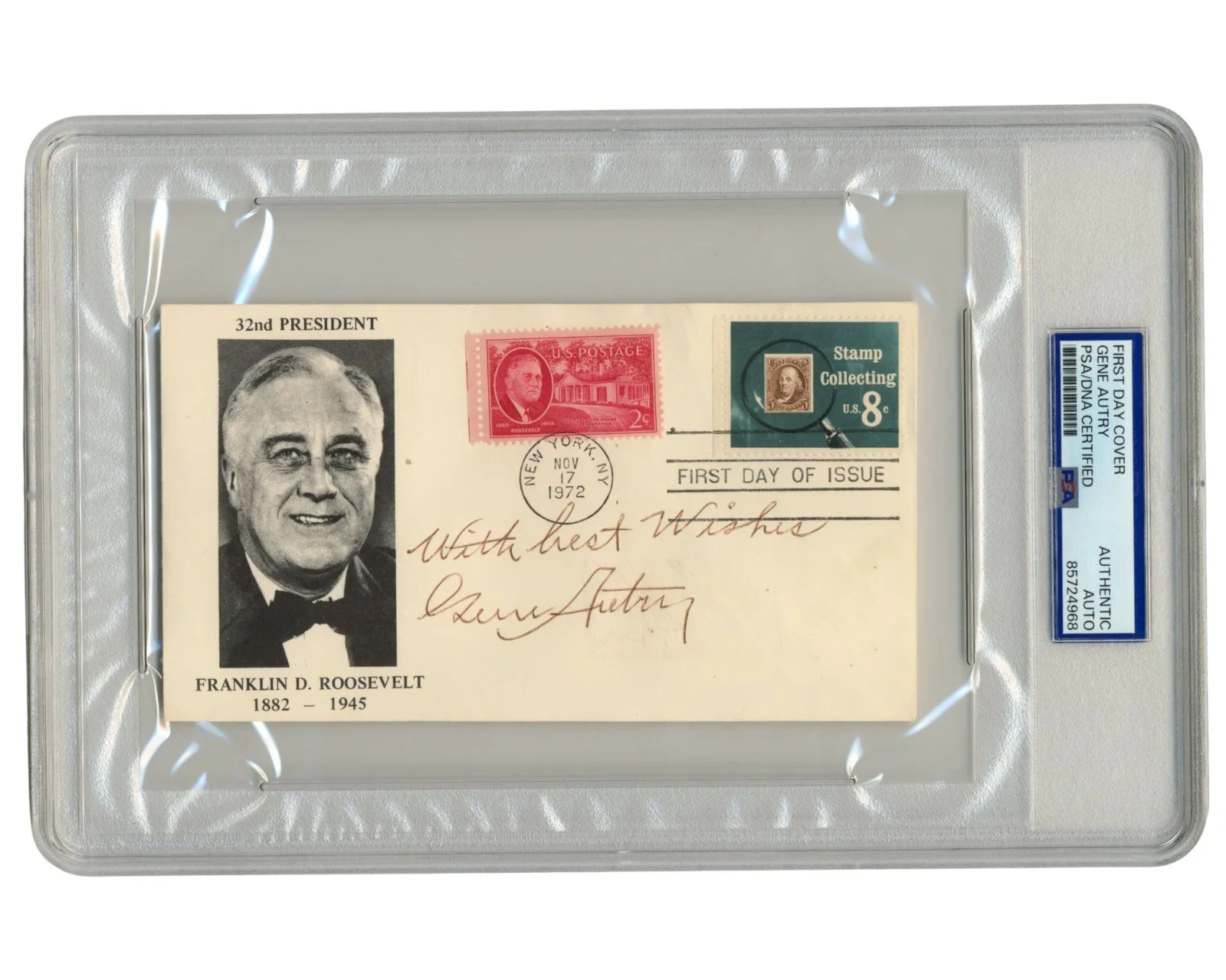Gene Autry — Actor Gene Autry "The Singing Cowboy" Signed Franklin Roosevelt Cover PSA Auto