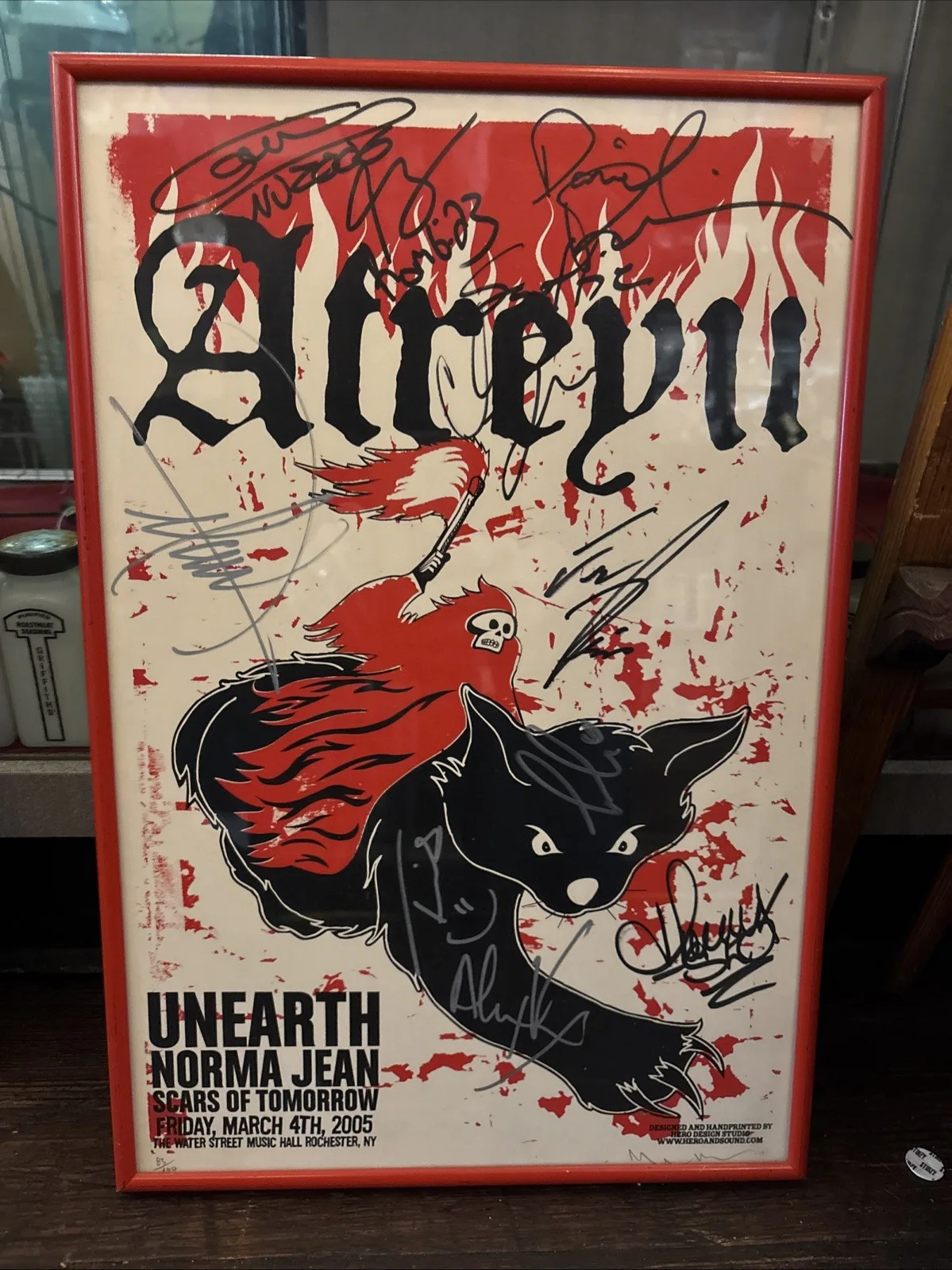ATREYU 2005 NY GIG POSTER SIGNED BY ATREYU AND NORMA JEAN glass framed 83 of 100, изображение 2