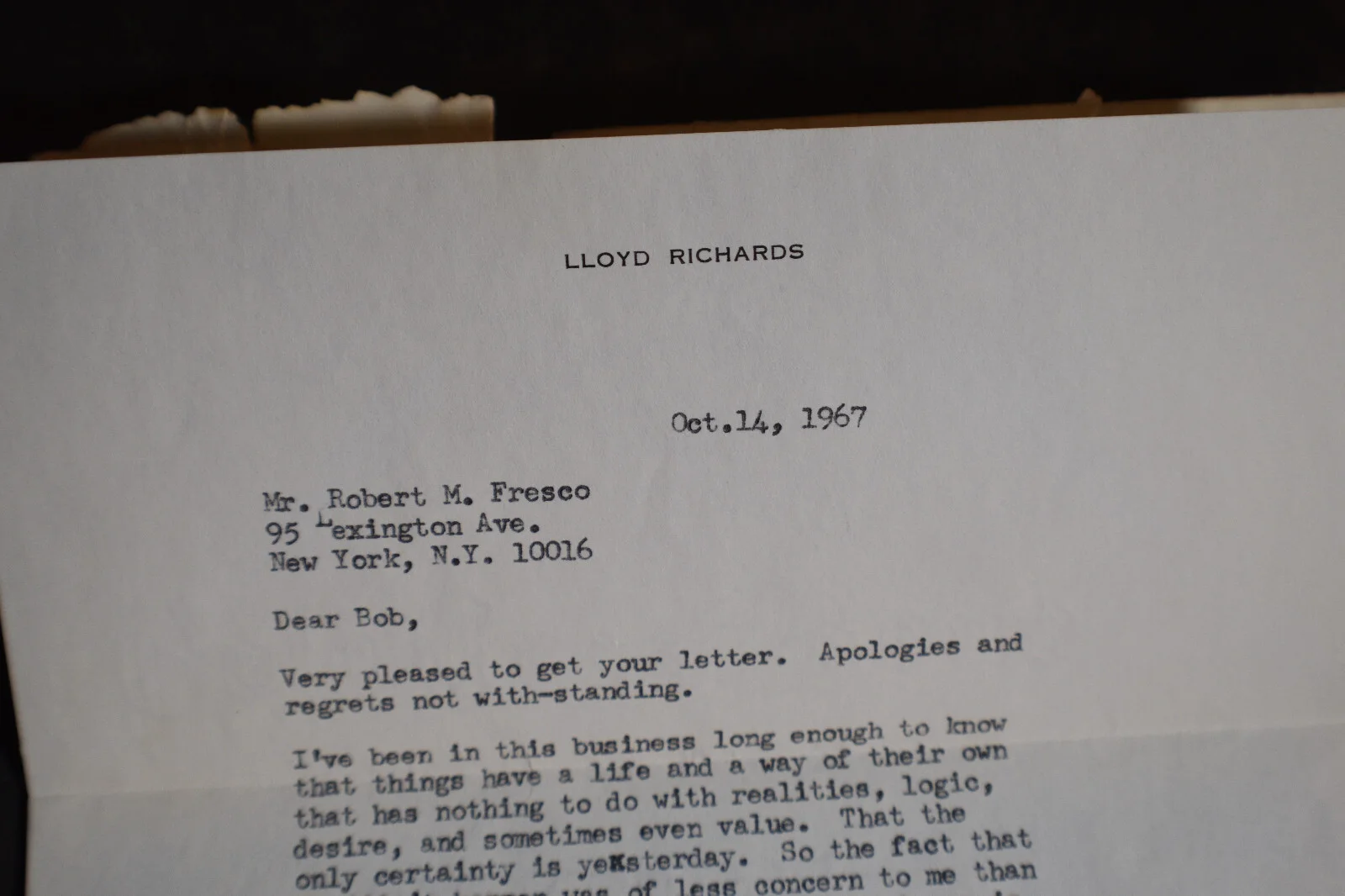 1967 *SIGNED* Lloyd Richards Letter *Director-YALE*, image 2