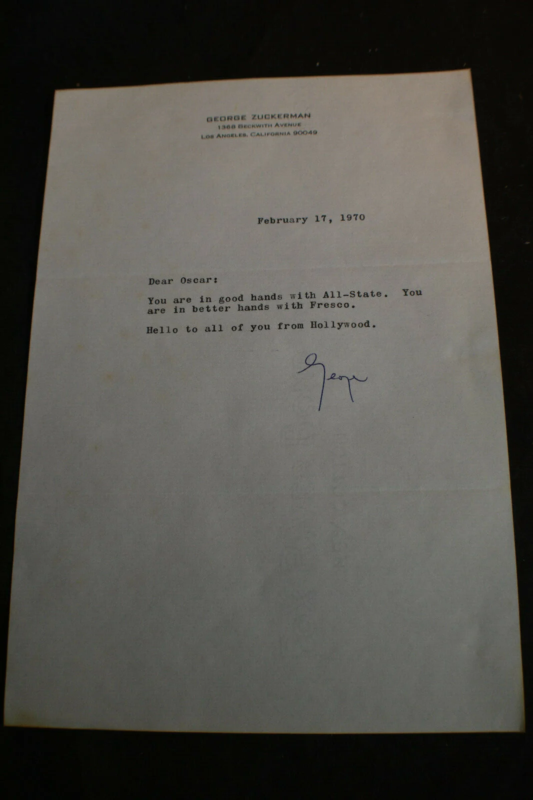 1970 *SIGNED* George Zuckerman *Screenwriter & Novelist*, image 2