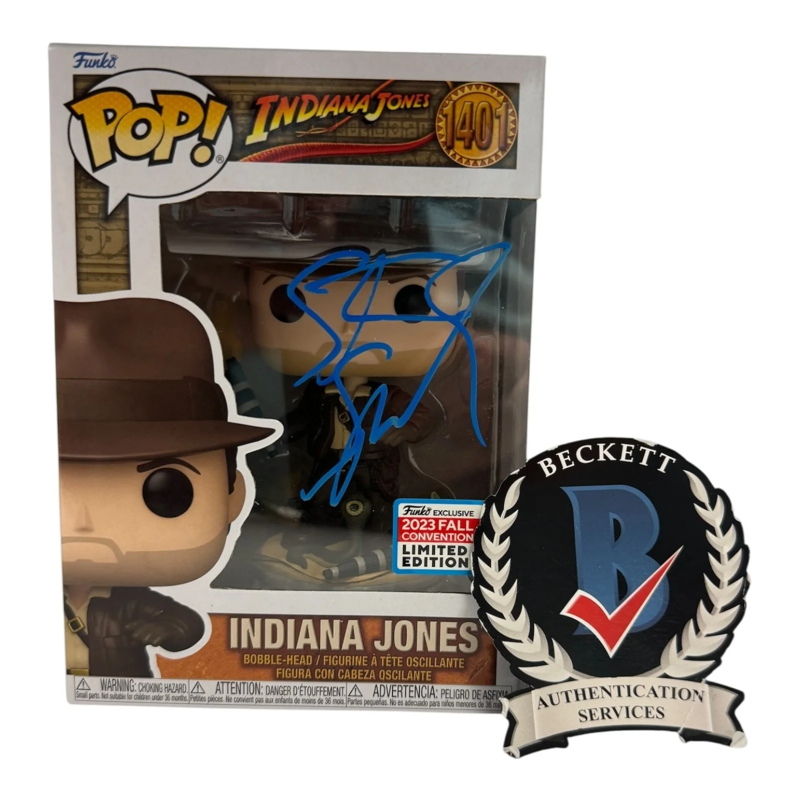 STEVEN SPIELBERG — STEVEN SPIELBERG SIGNED AUTOGRAPH FUNKO POP 1401 INDIANA JONES BECKETT BAS