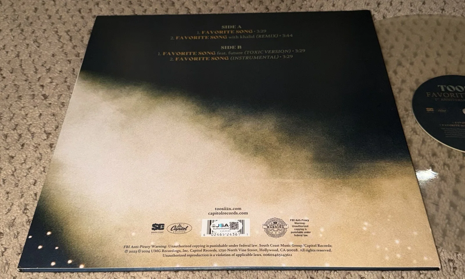 TOOSII SIGNED ALBUM JSA AUTOGRAPH RAP HIP HOP MUSIC FAVORITE SONG TOOSI VINYL, изображение 2