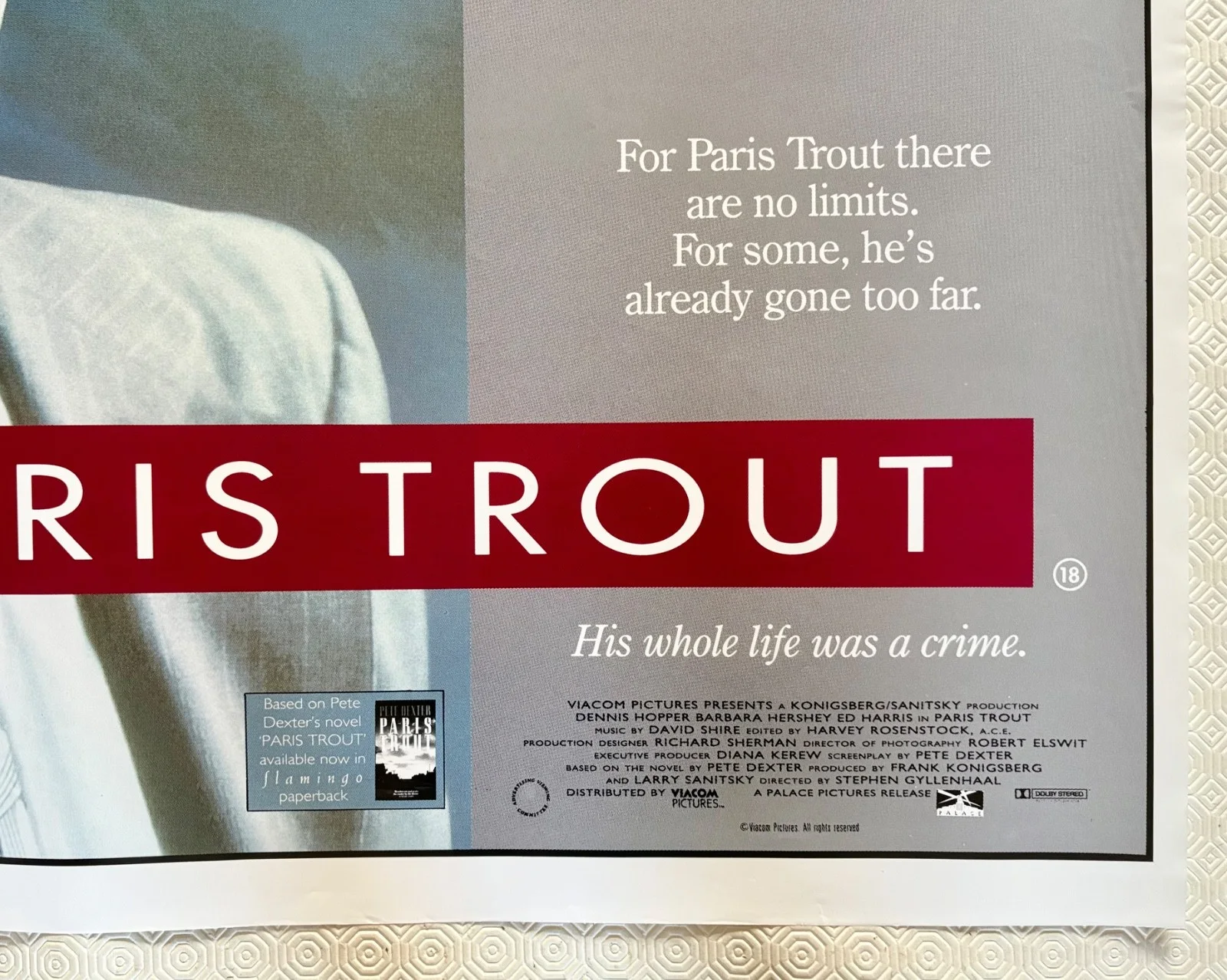 Paris Trout Original 1991 Quad Poster Dennis Hopper Barbara Hershey Ed Harris, image 3