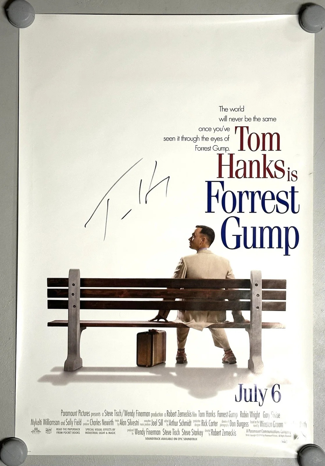 Tom Hanks — Tom Hanks Forrest Gump Signed Full Size Original One Sheet Movie Poster JSA COA, изображение 2