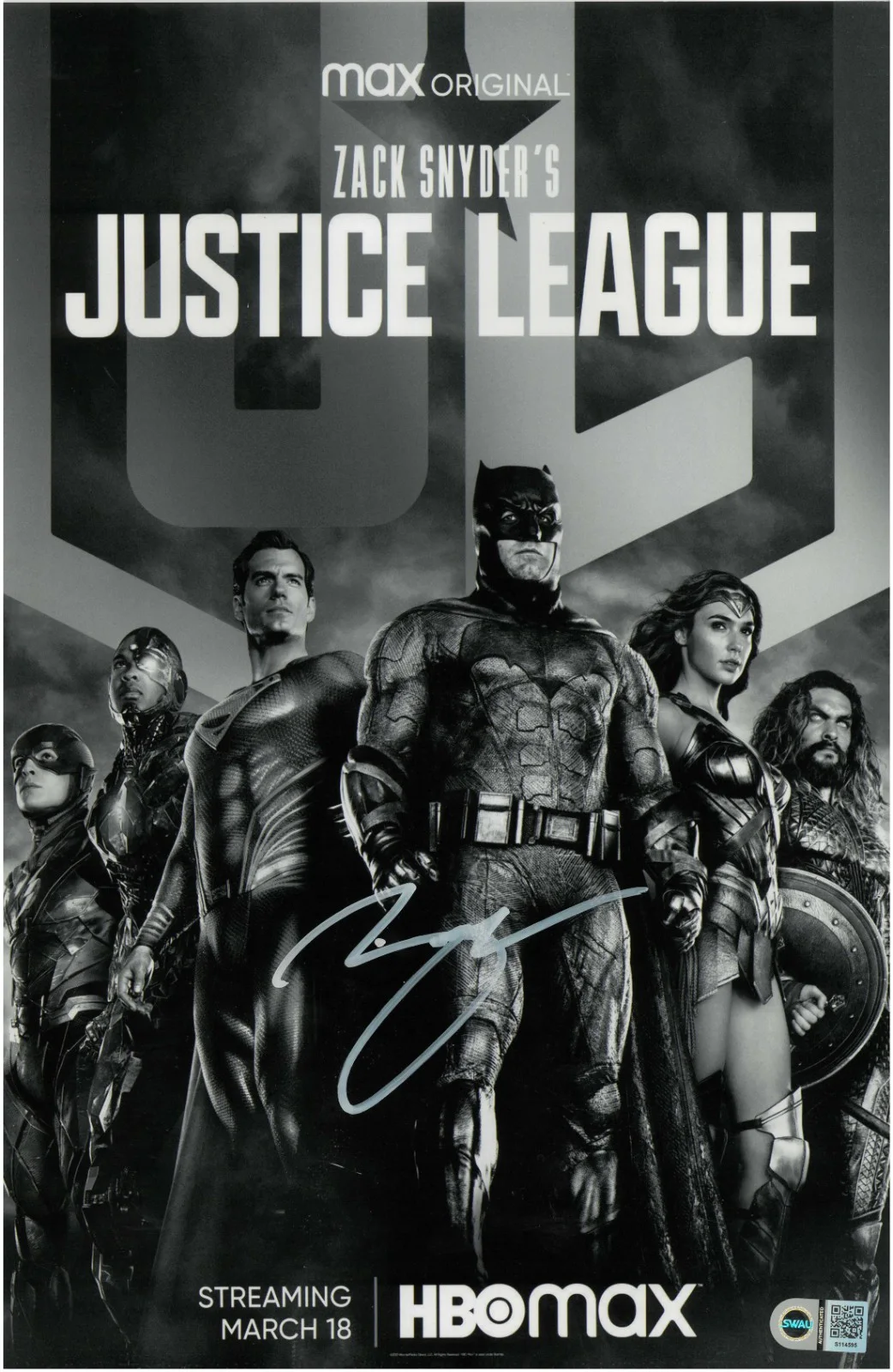 Ben Affleck — Ben Affleck Signed 11x17 Poster Justice League Batman SWAU Authenticated RARE