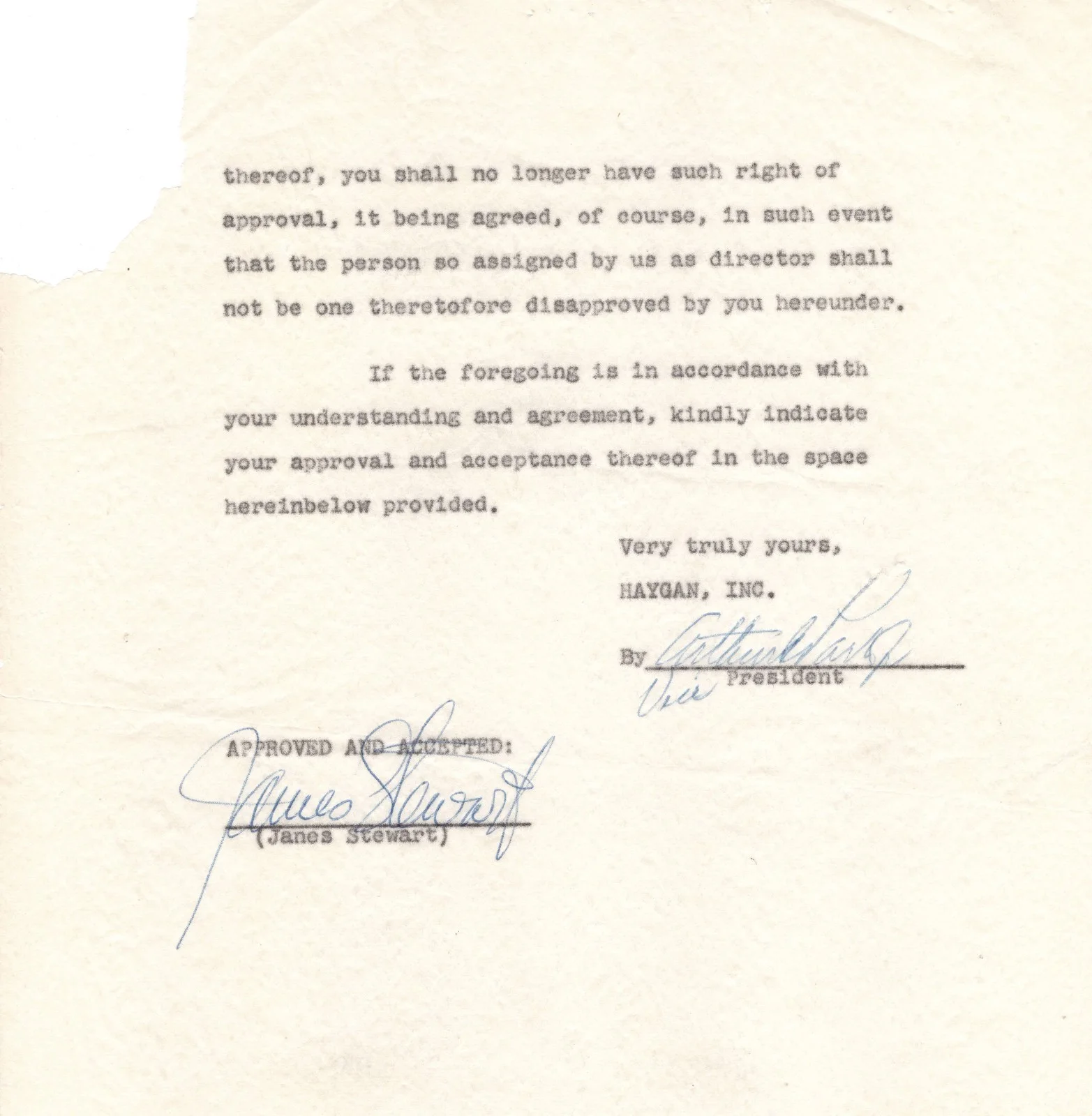 Jimmy Stewart — Jimmy Stewart's Official Signed Contract for Alfred Hitchcock's Rear Window BAS