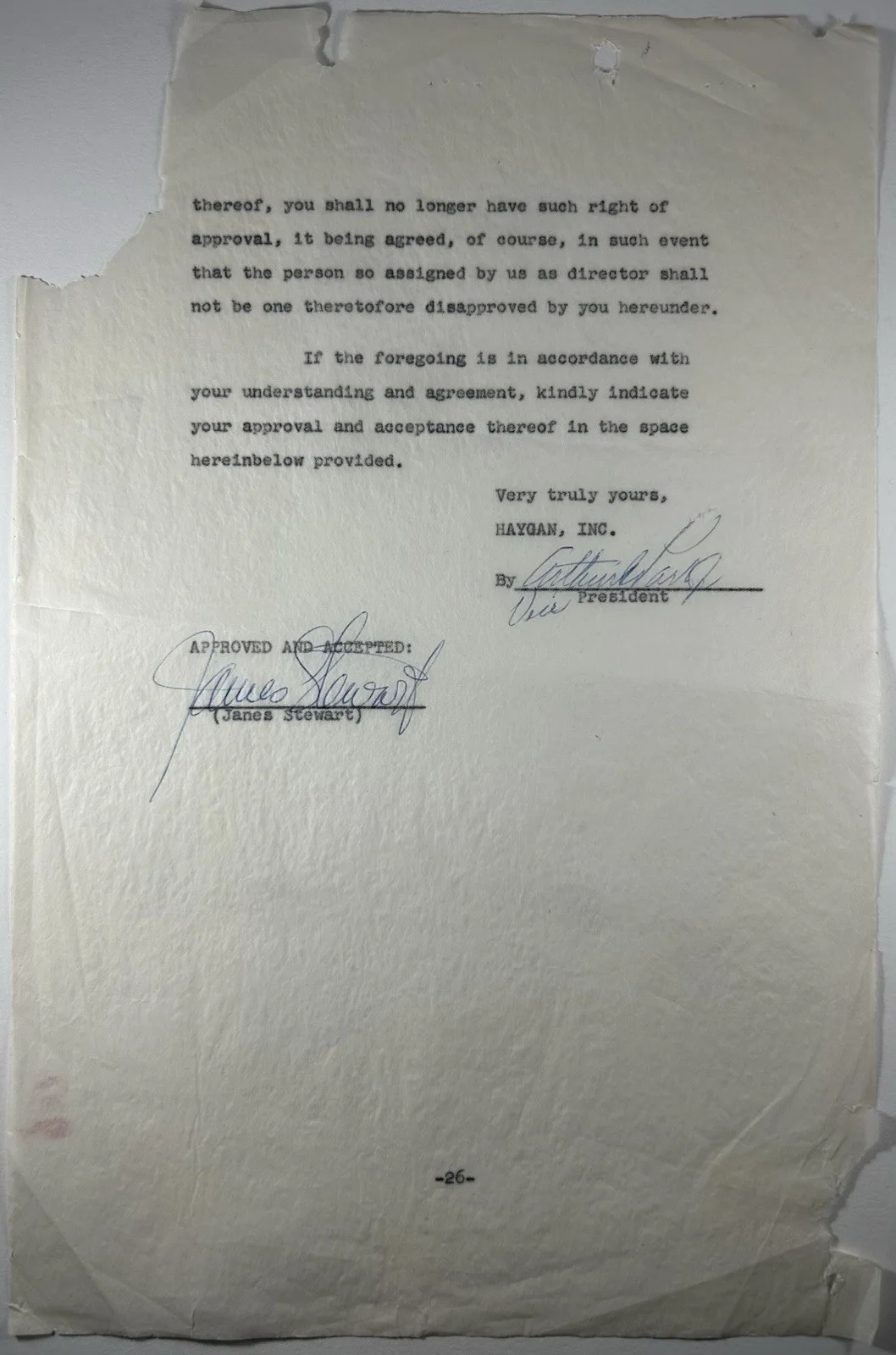 Jimmy Stewart — Jimmy Stewart's Official Signed Contract for Alfred Hitchcock's Rear Window BAS, image 3