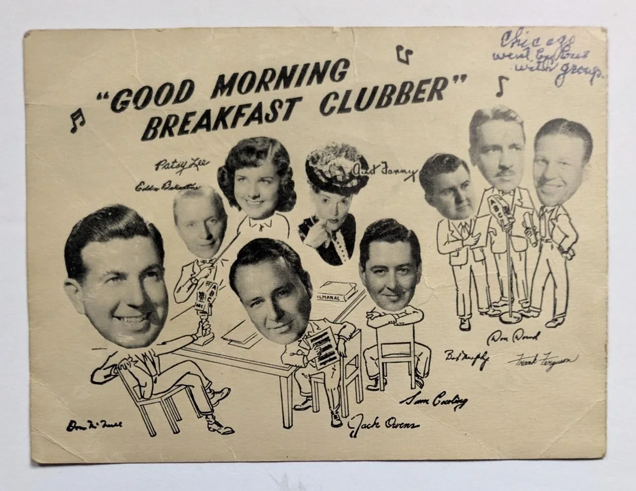 VINTAGE AUTOGRAPH SIGNED CARD BREAKFAST CLUB DON McNEILL JACK OWENS SAM COWLING, image 2