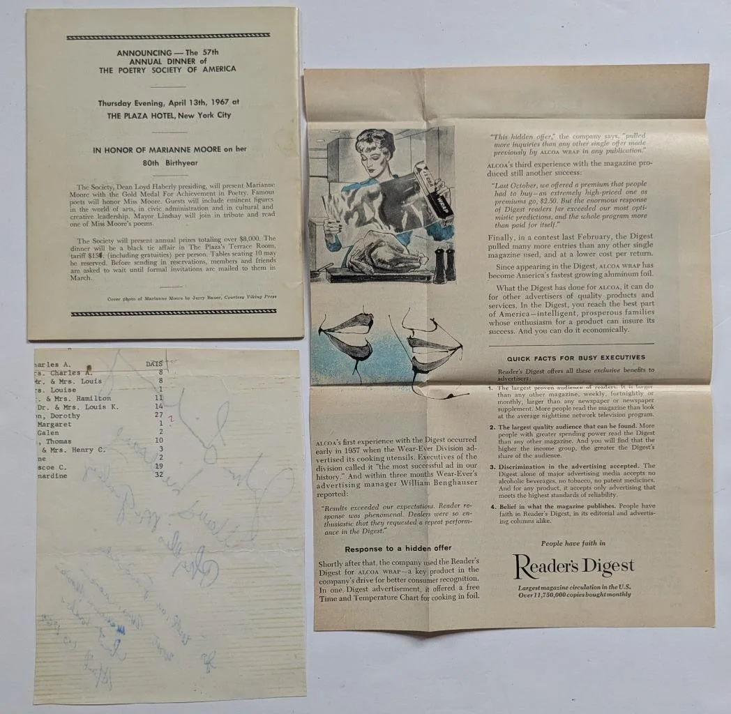 ca. 1967 POETRY SOCIETY OF AMERICA BULLETIN w MARIANNE MOORE AUTOGRAPH etc., изображение 2
