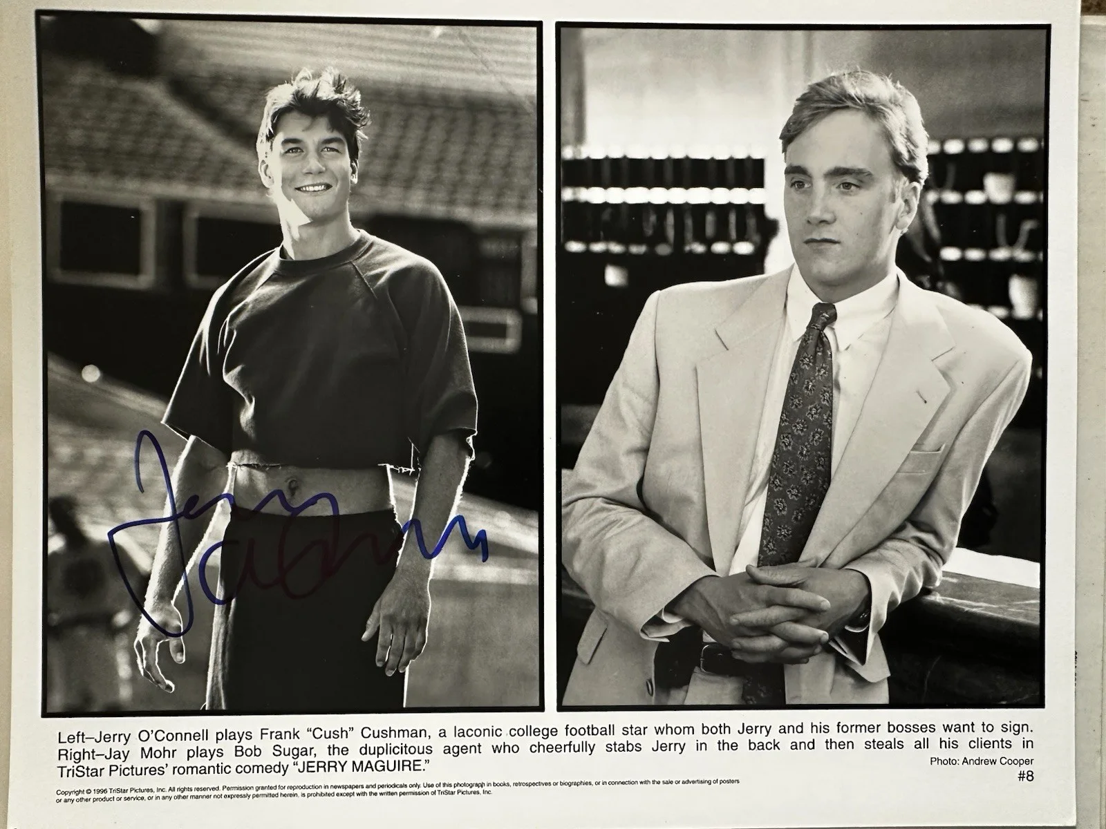 Jerry O’Connell — Jerry O’Connell signed Tom Cruise’ Jerry Maguire 8x10 B&w Original photo