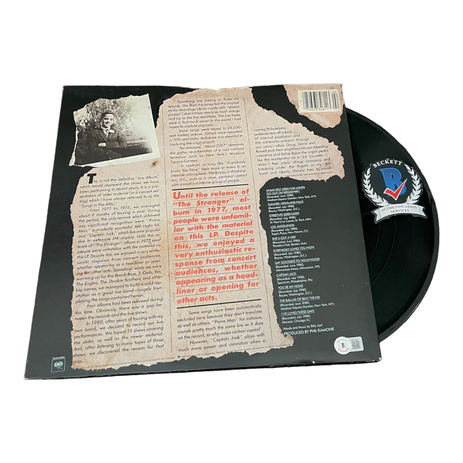 BILLY JOEL SIGNED AUTOGRAPH SONGS IN THE ATTIC LP VINYL BECKETT BAS PIANO MAN, image 2
